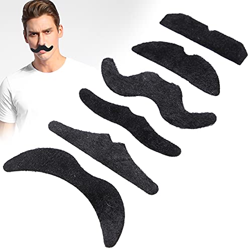 6PCS Self Adhesive Fake Mustaches - Black False Mustache & Beard for Halloween, Christmas & Masquerade Parties - Funny Costume Accessories for Performances & Dress-Up