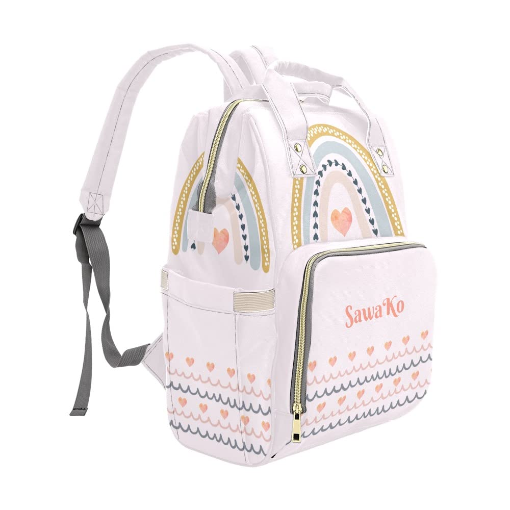 Personalized Rainbow Love Pattern Diaper Backpack - Custom Name Travel & Hiking Bag for Moms, 10.83x6.69x15 inches - Perfect for Baby Outings, Camping & Daily Use