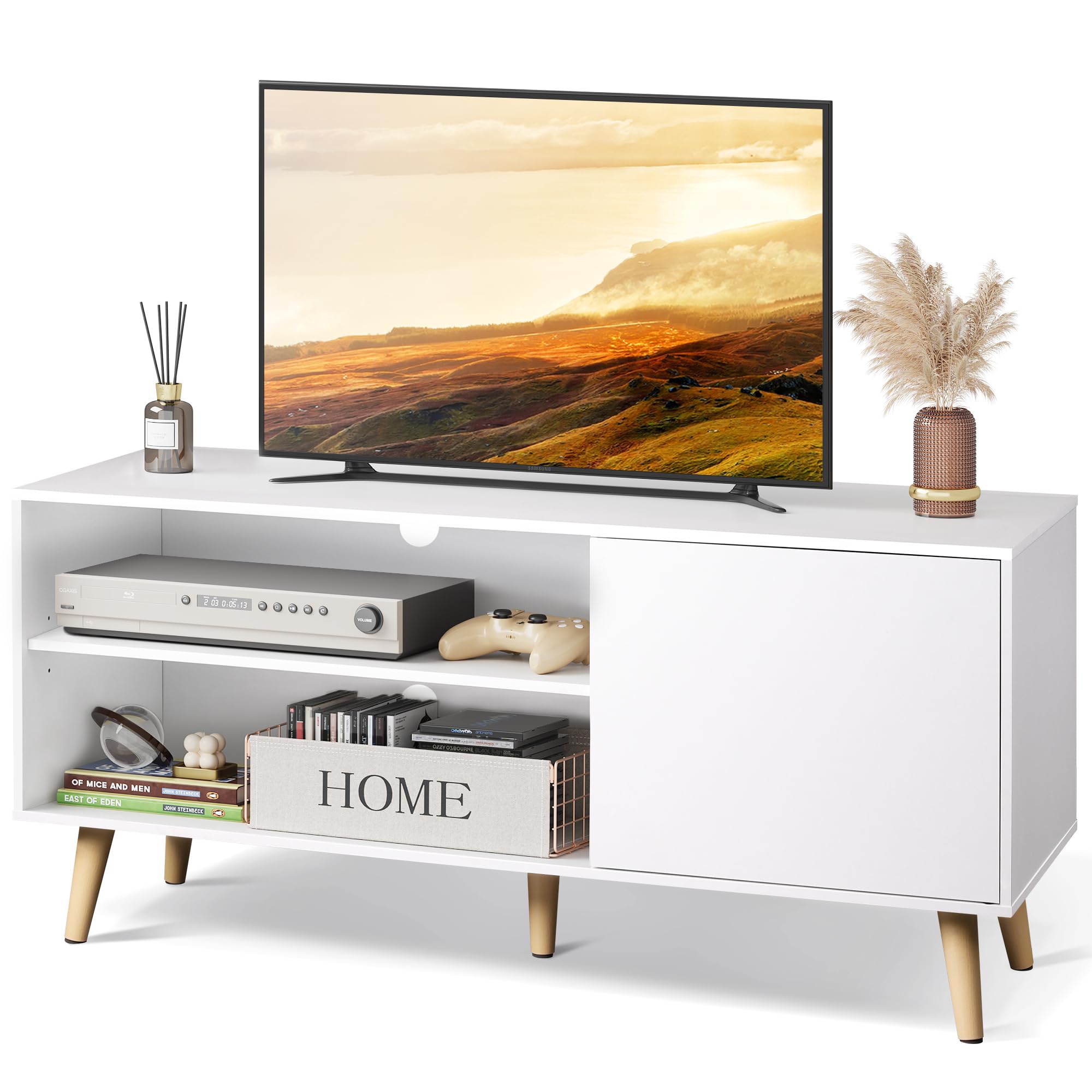 WLIVE Mid-Century Modern TV Stand for 55 Inch TVs - Entertainment Center with Storage Cabinet, 50