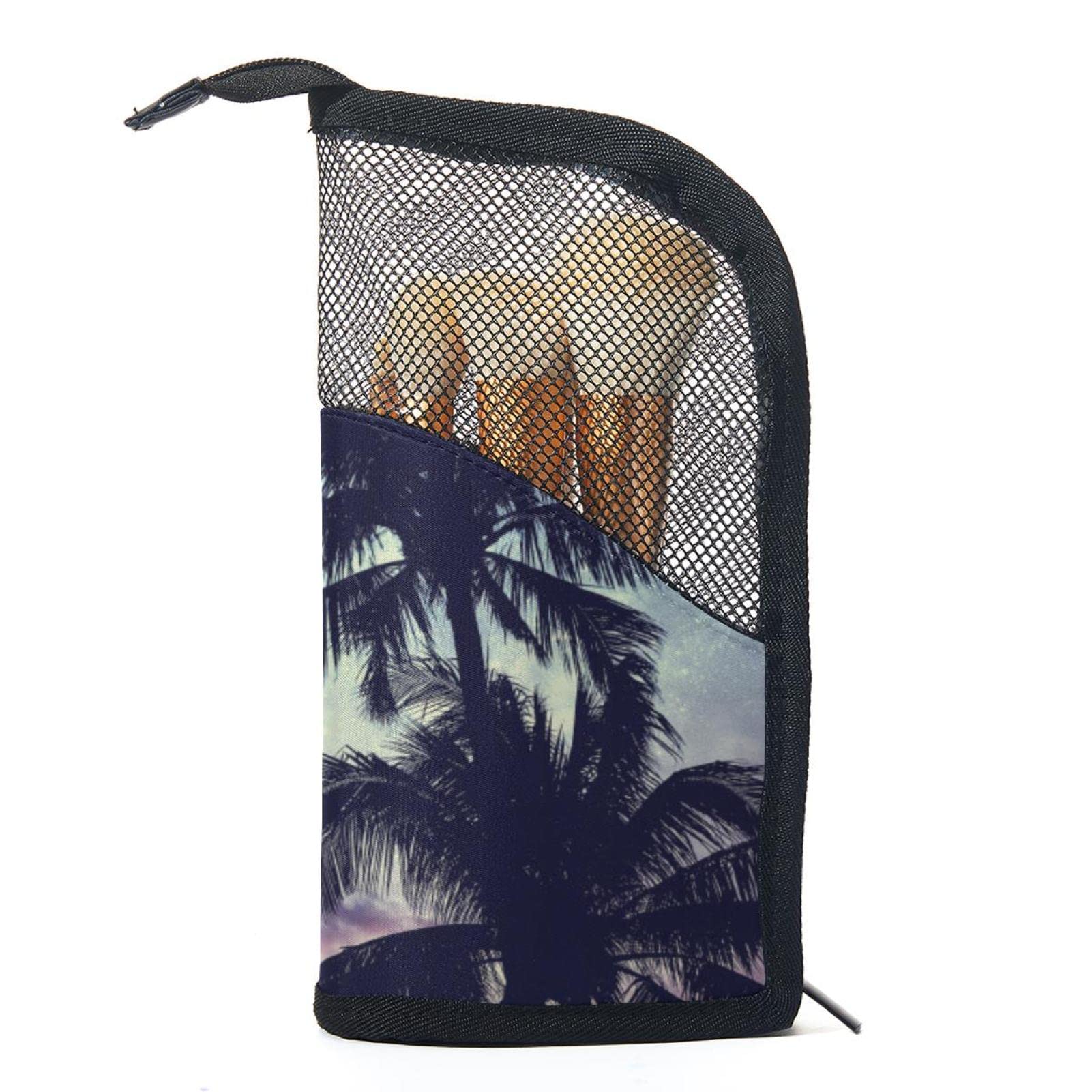 Portable Makeup Brush Organizer Bag with 12 Slots - Tropical Palm Tree Sunset Starry Night Design - Travel Cosmetic Brush Holder Case for Makeup Artists & Beauty Enthusiasts (Perfect for Travel, Home Storage & Professional Makeup Kits)