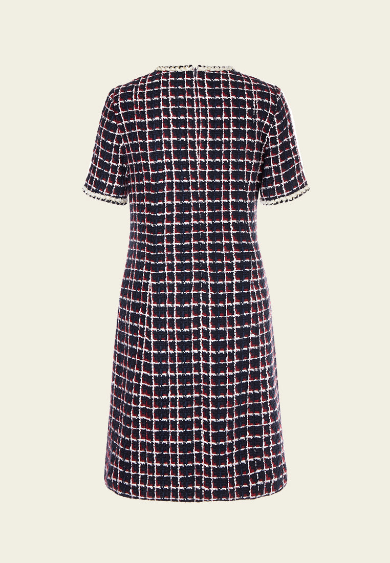Elegant Pleated Tweed Dress for Women - Classic Office & Party Wear - Perfect for Work, Cocktail Events & Formal Occasions