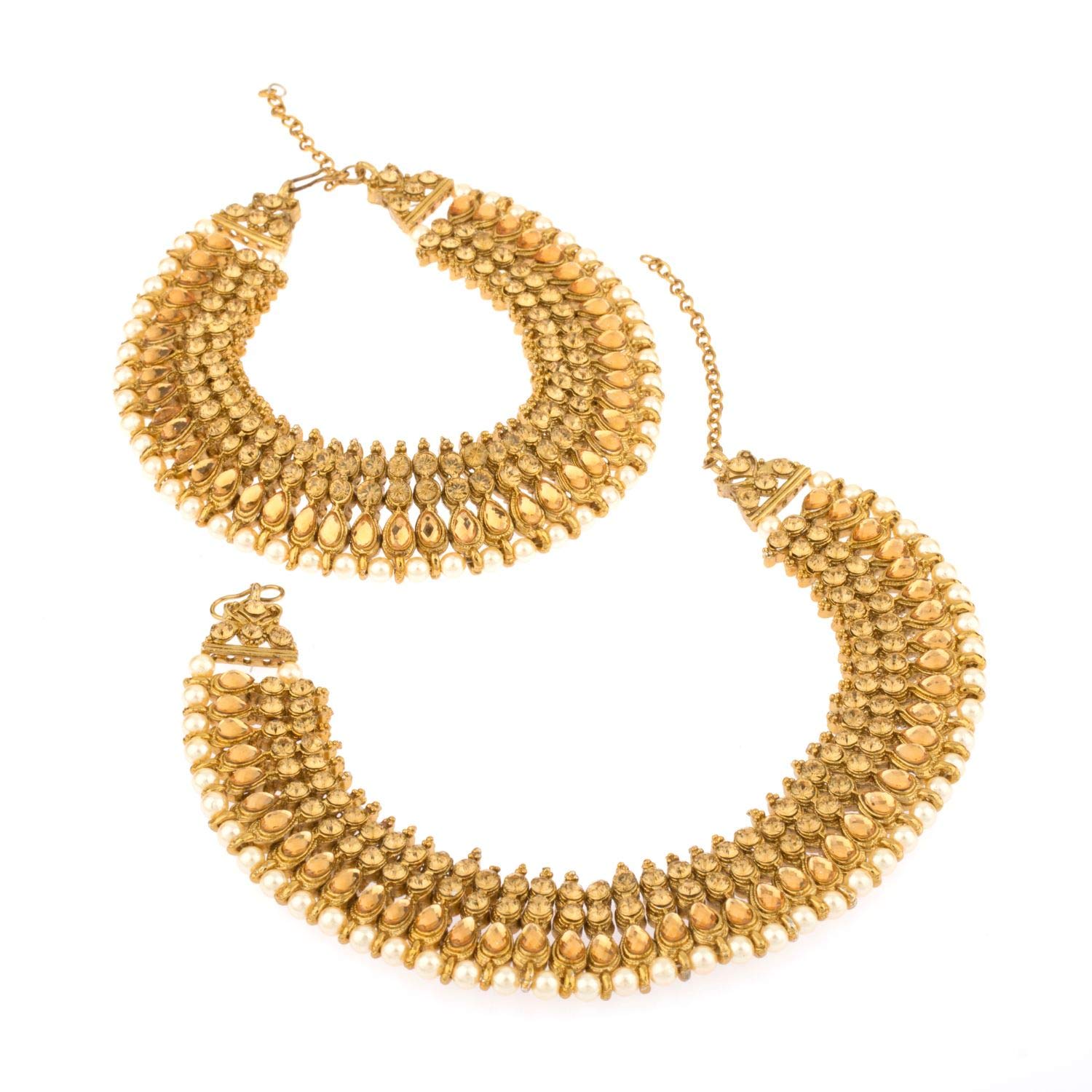 Efulgenz Gold Tone Indian Bridal Anklets for Women - Crystal Rhinestone Faux Kundan Pearl Wedding Anklet Set (Payal) - Perfect for Bollywood Dance, Bridal Jewelry, and Festival Foot Accessories