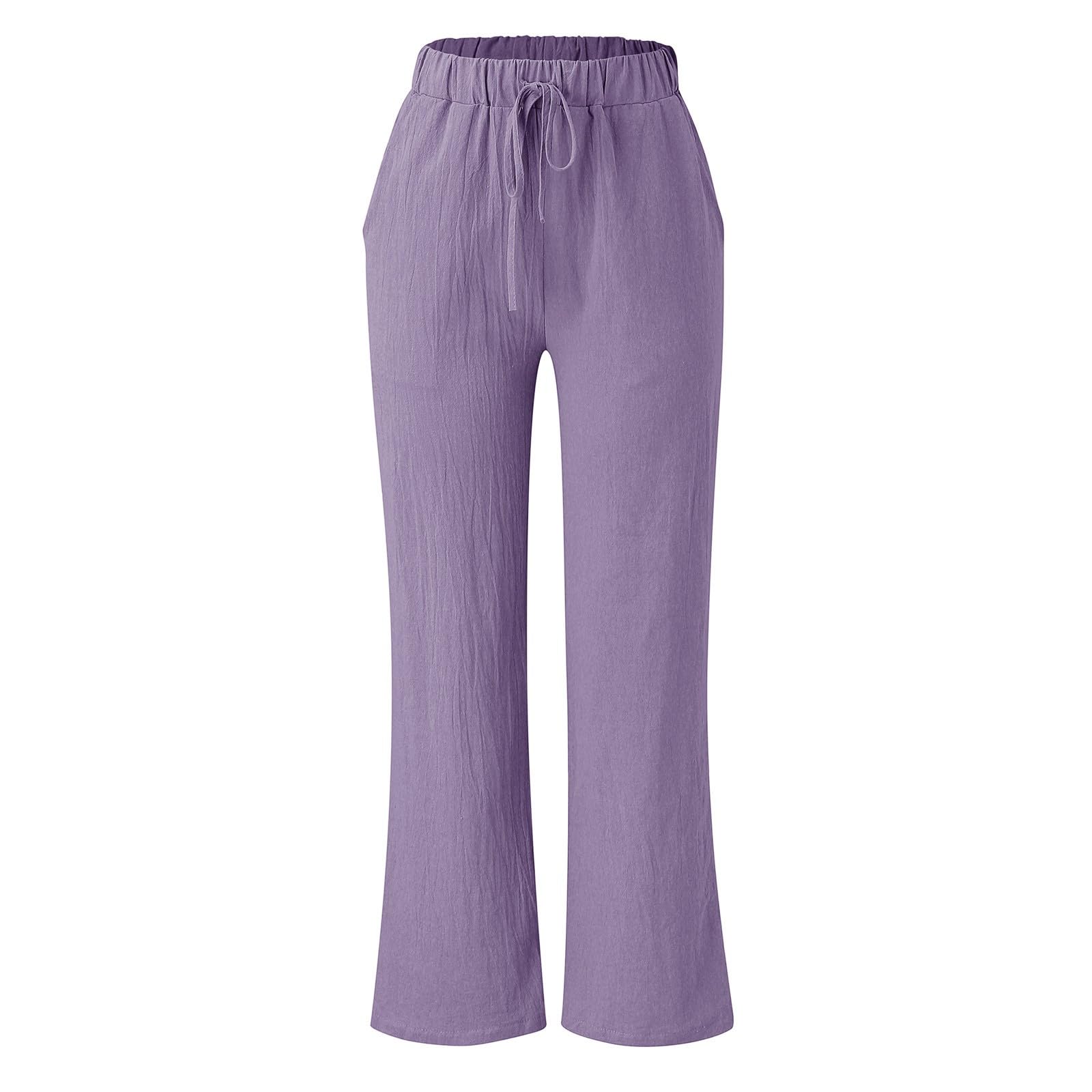 2024 Women's Summer Linen Pants - Straight Leg Elastic Waist Casual Palazzo Beach Trousers with Pockets | Comfortable & Breathable for Travel, Vacation & Everyday Wear