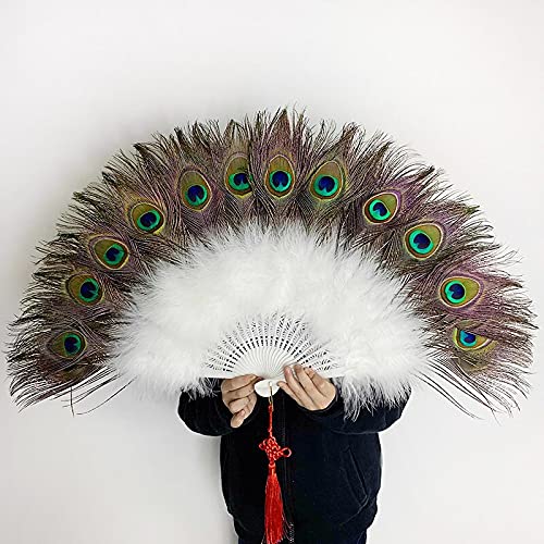 Chinese Peacock Feather Folding Hand Fan - 50x30cm Wedding Dance Fan, Cosplay Accessory, Home Decor for Parties & Events | Perfect for Weddings, Performances, and Asian-Themed Decor