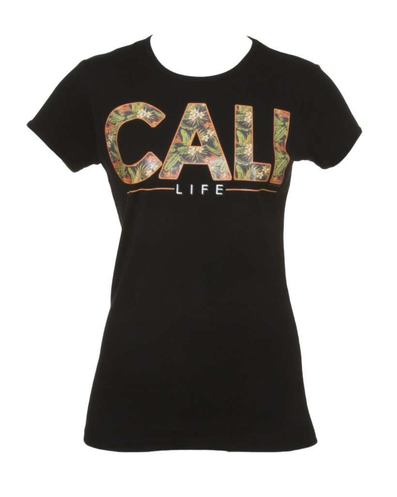 Cali Pride Women's Short-Sleeve T-Shirt - California Lifestyle Cannabis Graphic Tee - Large Black - Perfect for Casual Wear, Beach Outings & Festival Fashion