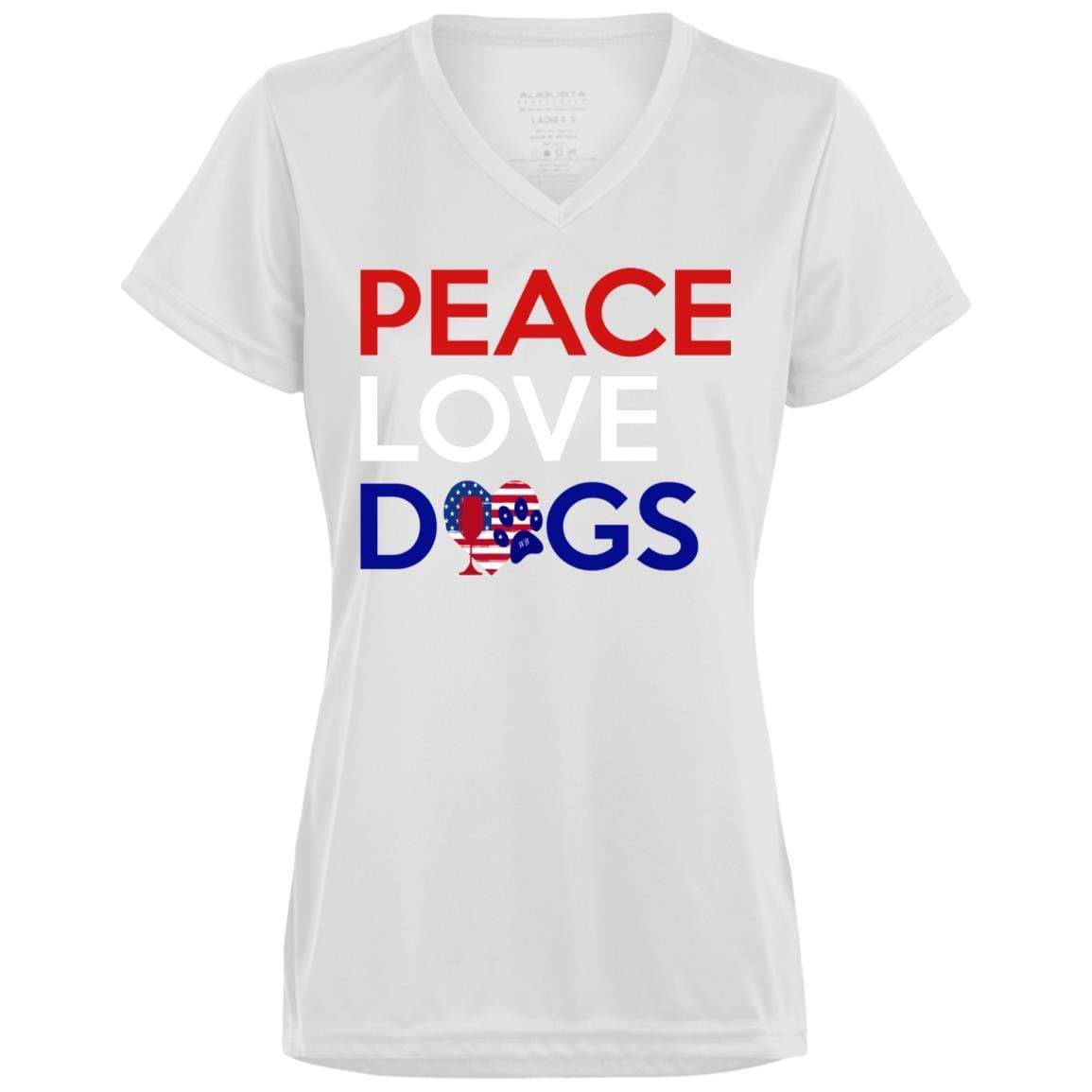 WineyBitches.Co Peace Love Dogs Moisture-Wicking Ladies T-Shirt - Perfect for Dog Lovers, Outdoor Activities & Casual Wear