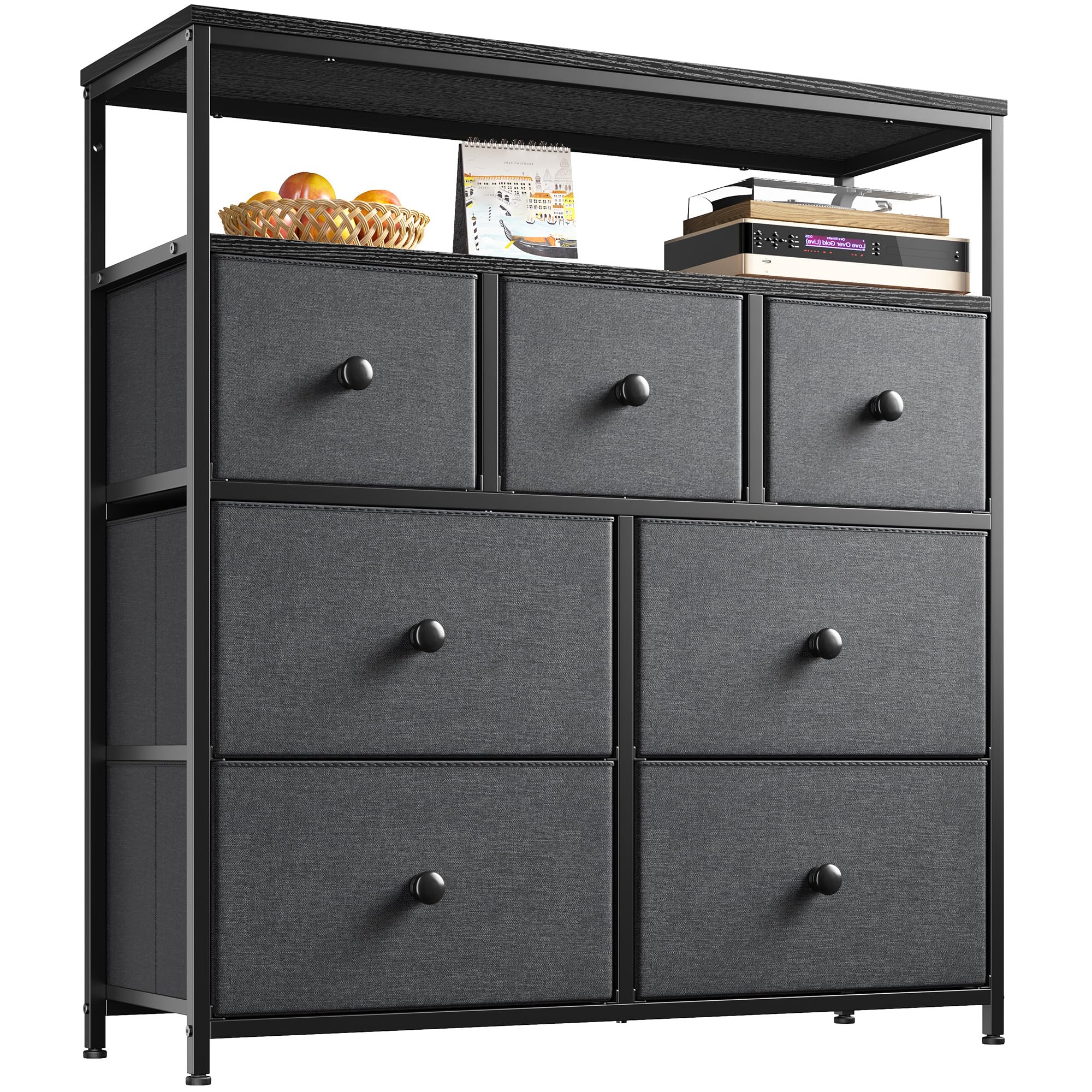 7-Drawer Purple Dresser for Bedroom - Wooden Top & Metal Frame Clothes Storage Chest - Perfect for Bedroom Organization & Entertainment Center Setup