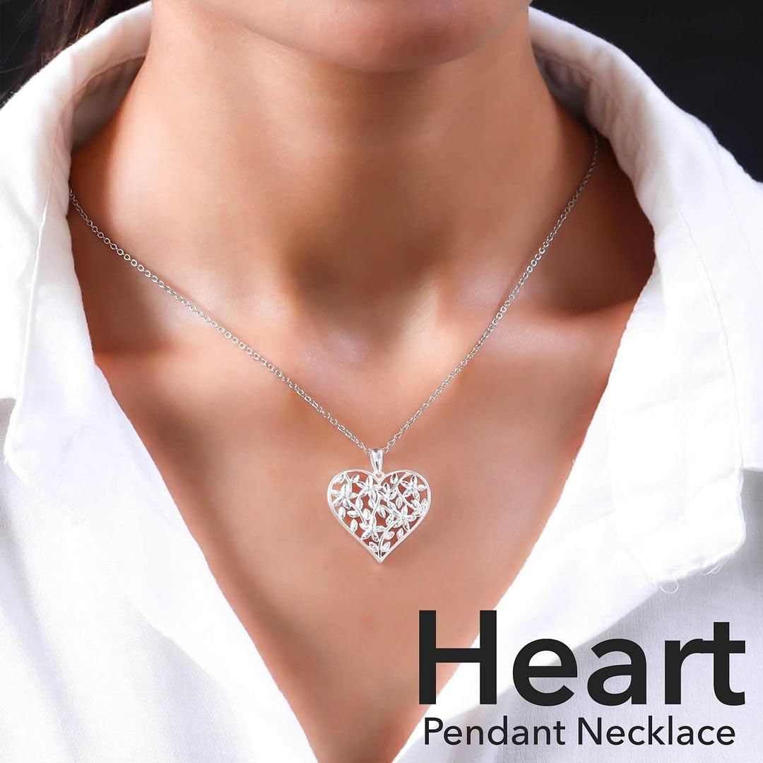 925 Sterling Silver Heart Pendant Necklace for Women - Elegant 20