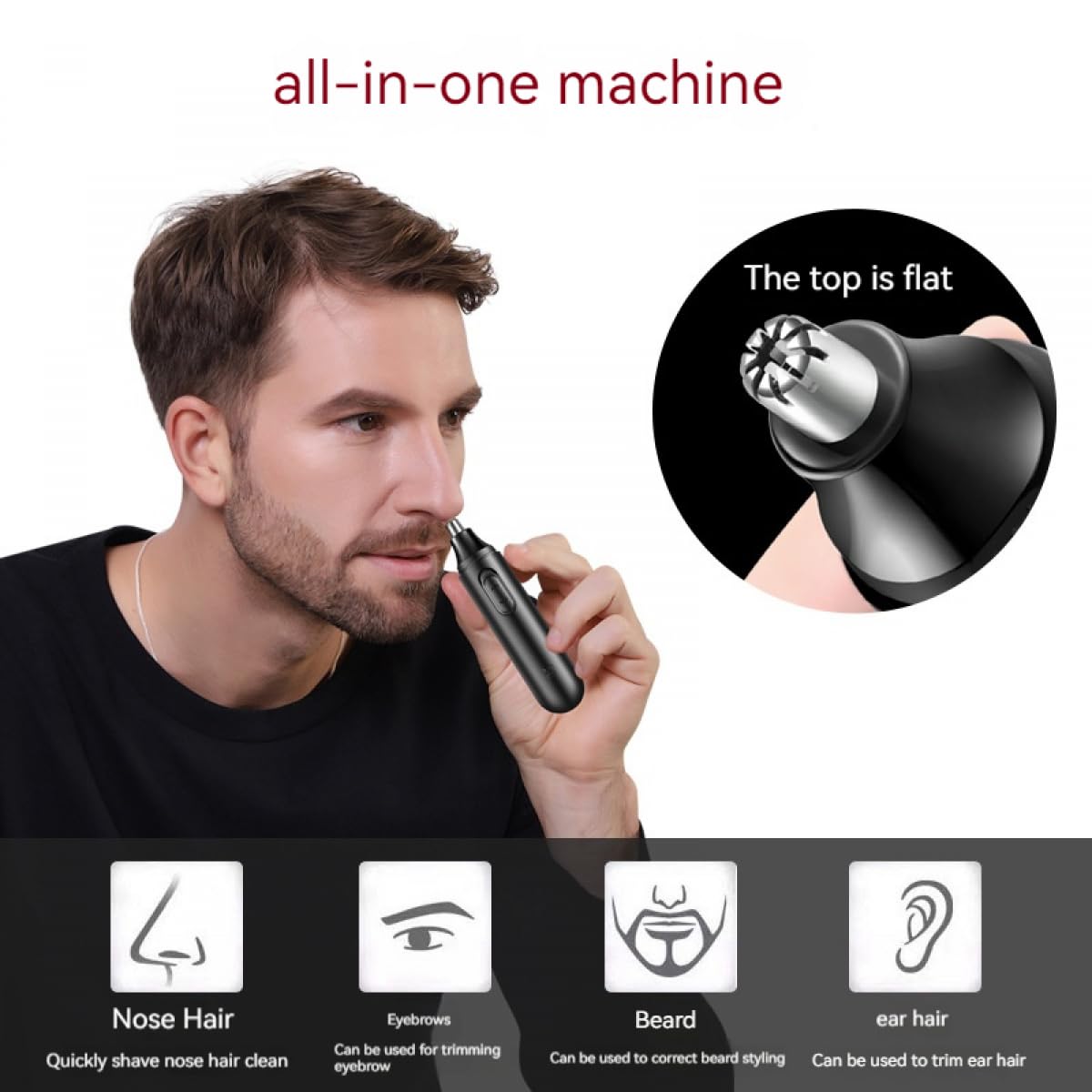 Professional Painless Ear & Nose Hair Trimmer for Men & Women - IPX7 Waterproof Eyebrow & Facial Hair Groomer with Double-Edged Blades - Battery Powered Personal Grooming Kit for Smooth Trimming at Home, Gym or Travel - Black
