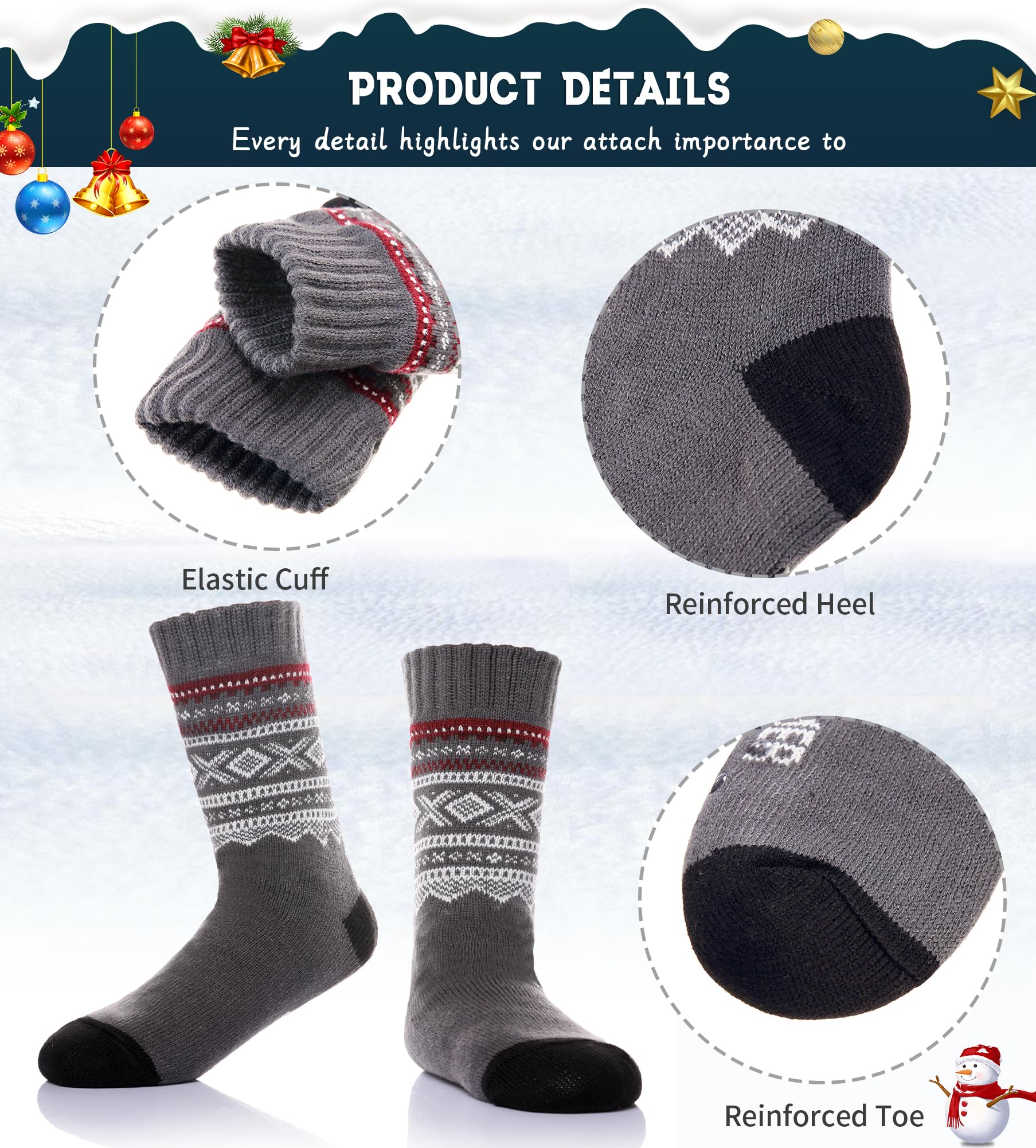 Men's Fleece Lined Thick Winter Slipper Socks - Non-Slip Fuzzy Warm House Shoes for Indoor Comfort & Cozy Sleeping - Perfect for Cold Weather, Lounging at Home and Relaxation