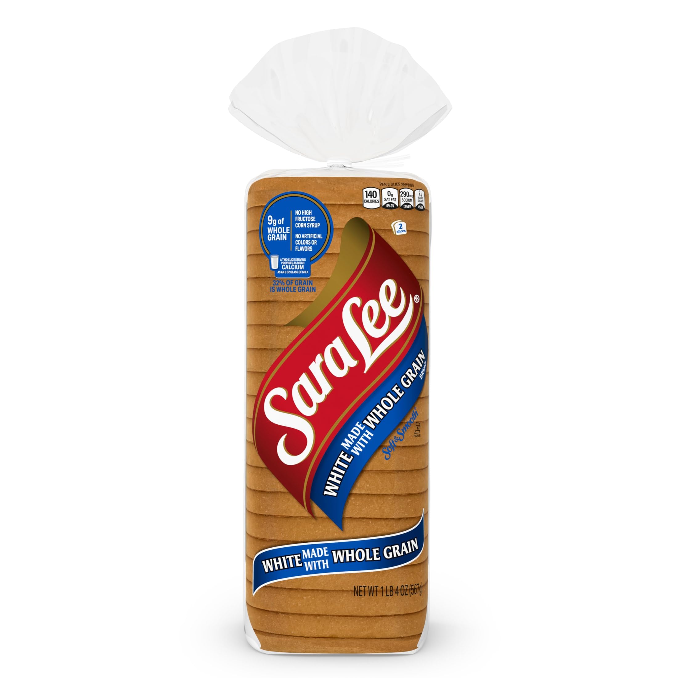 Sara Lee Whole Grain White Sandwich Bread - 20 Oz Loaf, No Artificial Colors or Flavors | Perfect for Sandwiches, Toast & Breakfast