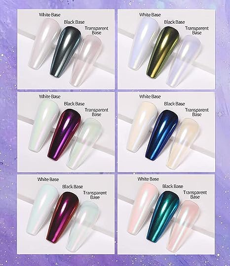 6 Pcs White Chrome Pearl Effect Nail Powder - Mirror Glitter Dust for Nail Art Designs | DIY Manicure, Salon Nail Decoration & Party Makeup Accessories