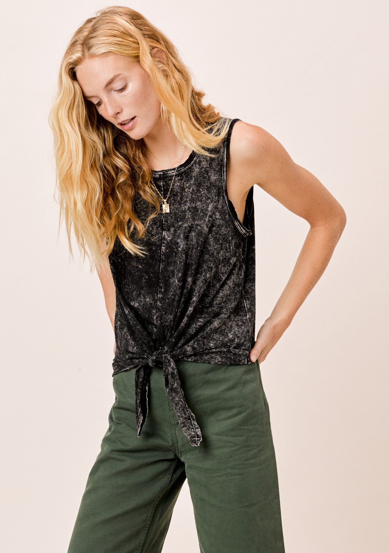 Ceara Snow Wash Tie Front Top - Women's Stylish Blouse for Casual & Office Wear | Perfect for Spring & Summer Outfits