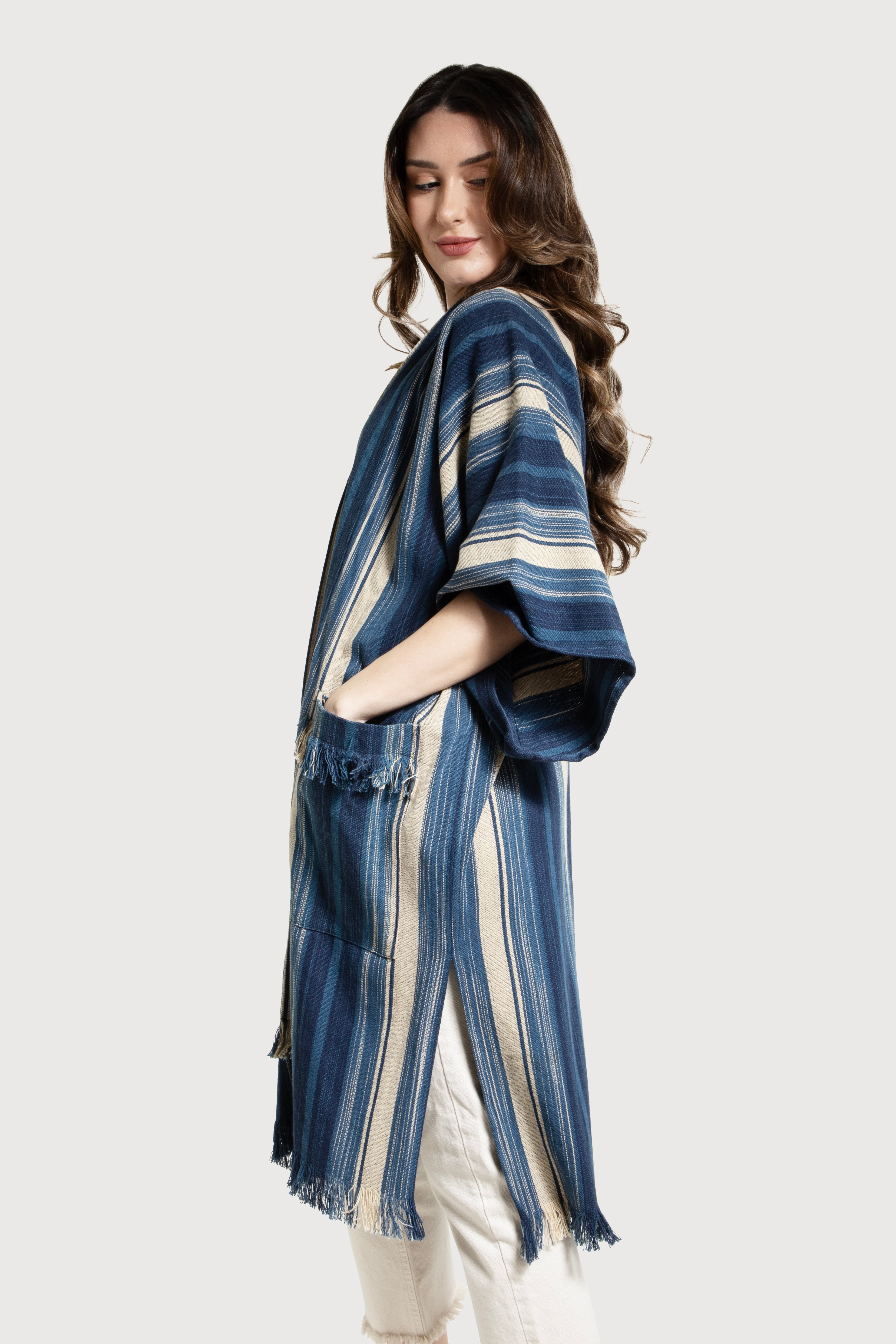 Stylish Striped Cotton Fringe Kimono Robe - Lightweight Summer Cover Up for Beach, Pool, or Lounge Wear