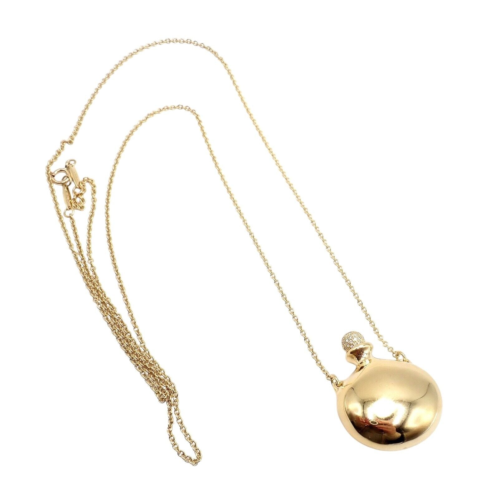 Tiffany & Co Peretti 18k Yellow Gold Diamond Bottle Pendant Necklace - Extra Large Luxury Jewelry for Women, Perfect Gift for Anniversary & Special Occasions