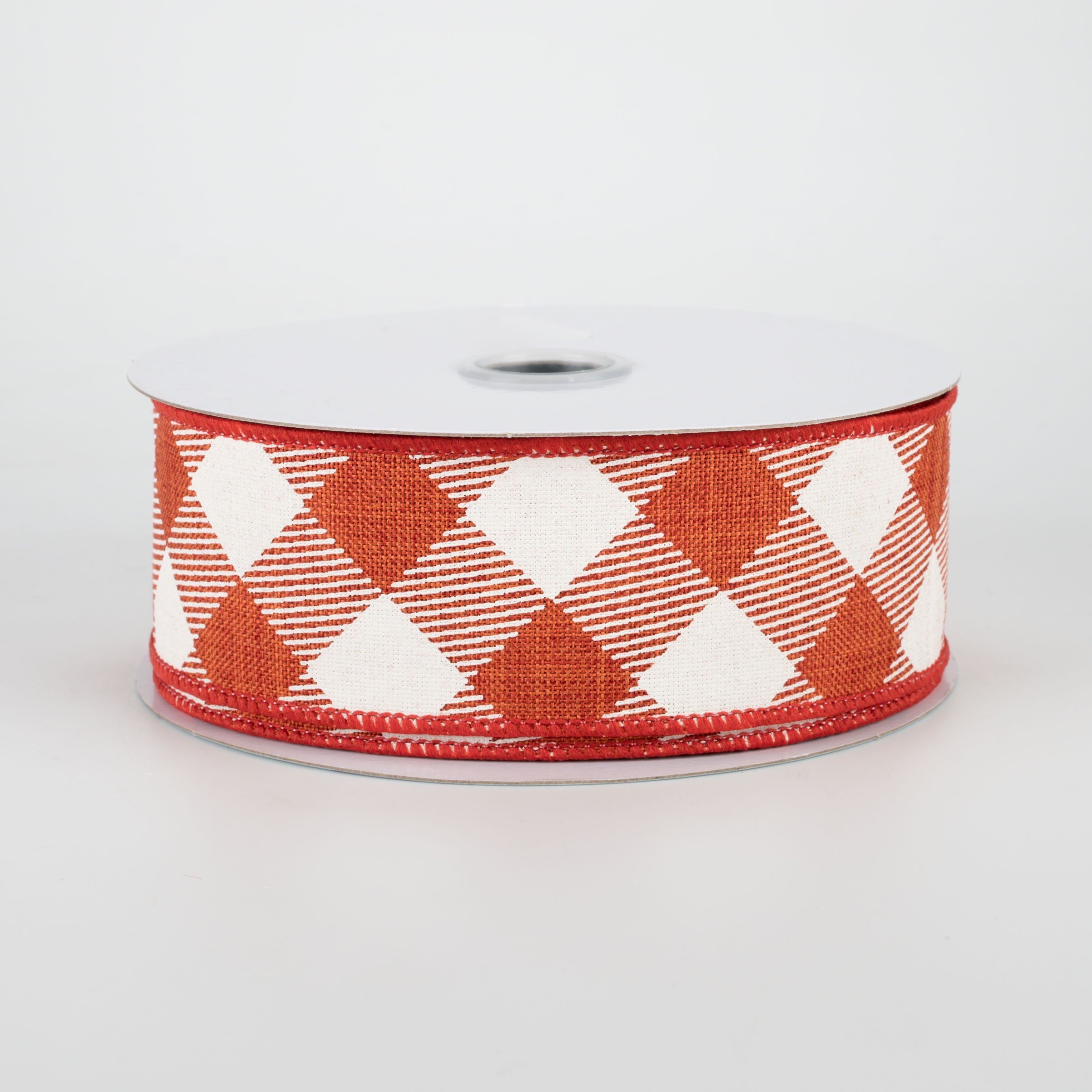 1.5 Inch Diagonal Check Ribbon - Rust & Ivory (10 Yards) for Gift Wrapping, Crafts, and DIY Projects