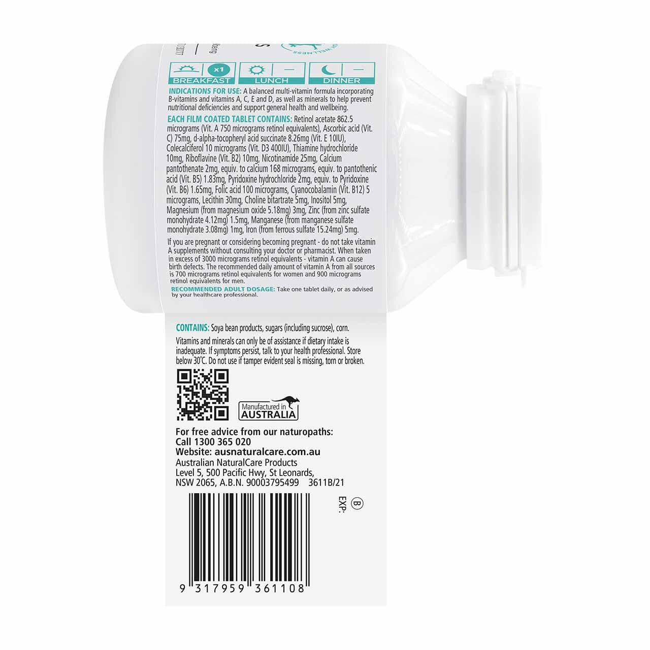 Australian Natural Care Multi Vitamins & Minerals 100 Tablets - Essential Daily Supplement for Energy, Immunity & Overall Health - Perfect for Busy Lifestyles & Active Adults