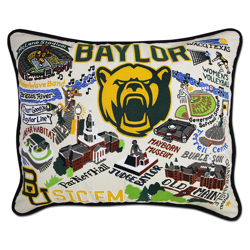 Baylor University Embroidered Throw Pillow Cover - Collegiate Home Decor for Dorm, Bedroom & Office - Cat Studio Design