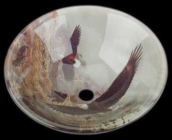 16 1/4 Inch Tempered Glass Vessel Sink with Bald Eagle Design - Chrome Drain for Bathroom Vanity | Modern Countertop Sink for Home Renovation & Powder Room Upgrade