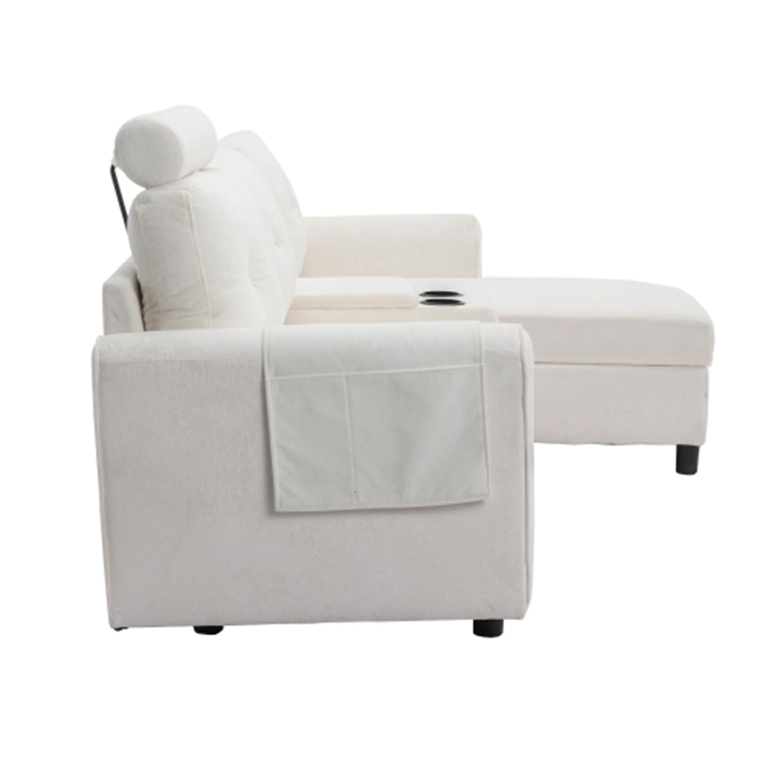 Modern L-Shaped Sectional Sofa with Storage Chaise - 3-Seater Fabric Upholstered Couch with 2 Cup Holders & Side Pockets - Cozy Living Room Furniture for Apartments, Offices & Small Spaces (White) - Perfect for Entertaining Guests or Relaxing with Family