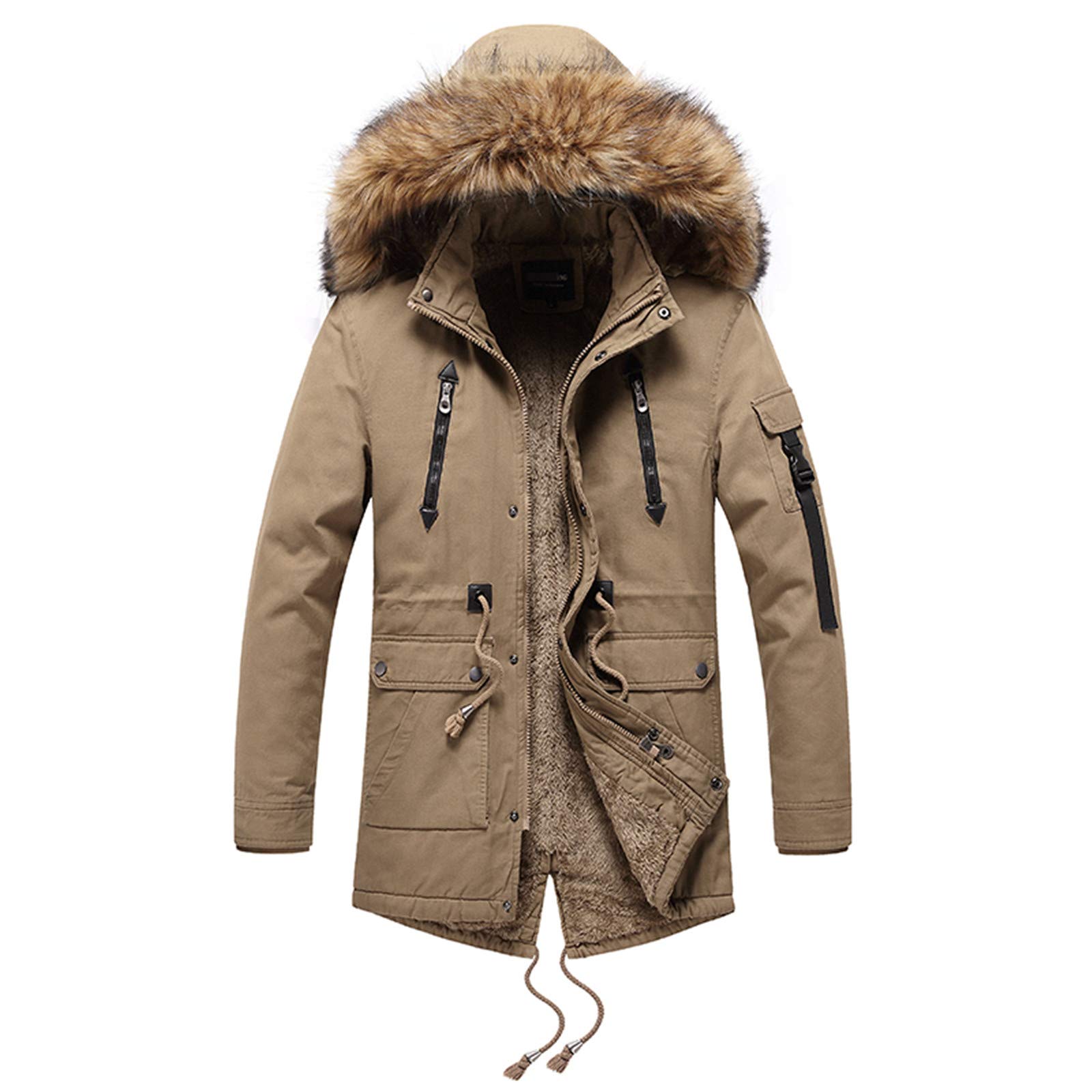Men's Winter Parka Jacket - Long Warm Coat with Fur Collar, Fleece Lined Windproof Outerwear for Cold Weather | Perfect for Snowboarding, Skiing & Outdoor Activities