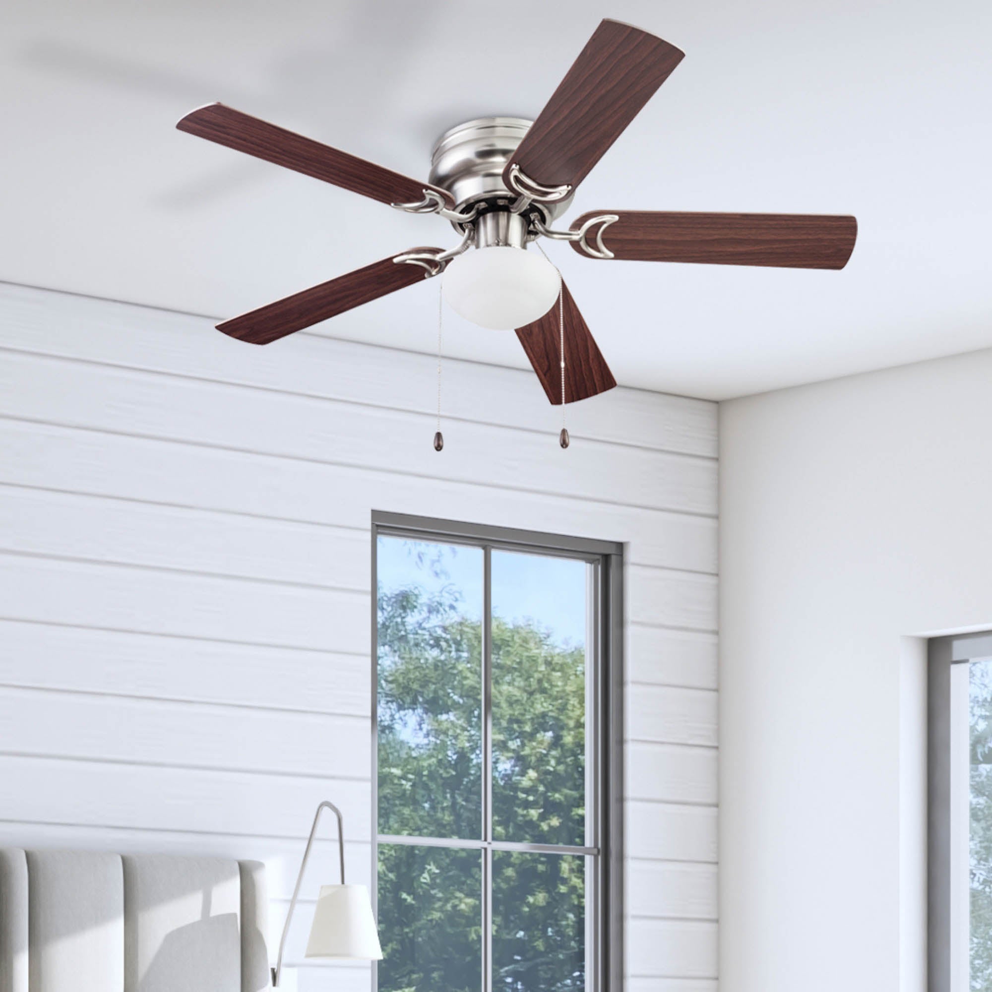 44 Inch Alvina Ceiling Fan with Pull Chain in Satin Nickel Finish - Perfect for Living Room, Bedroom, and Outdoor Spaces