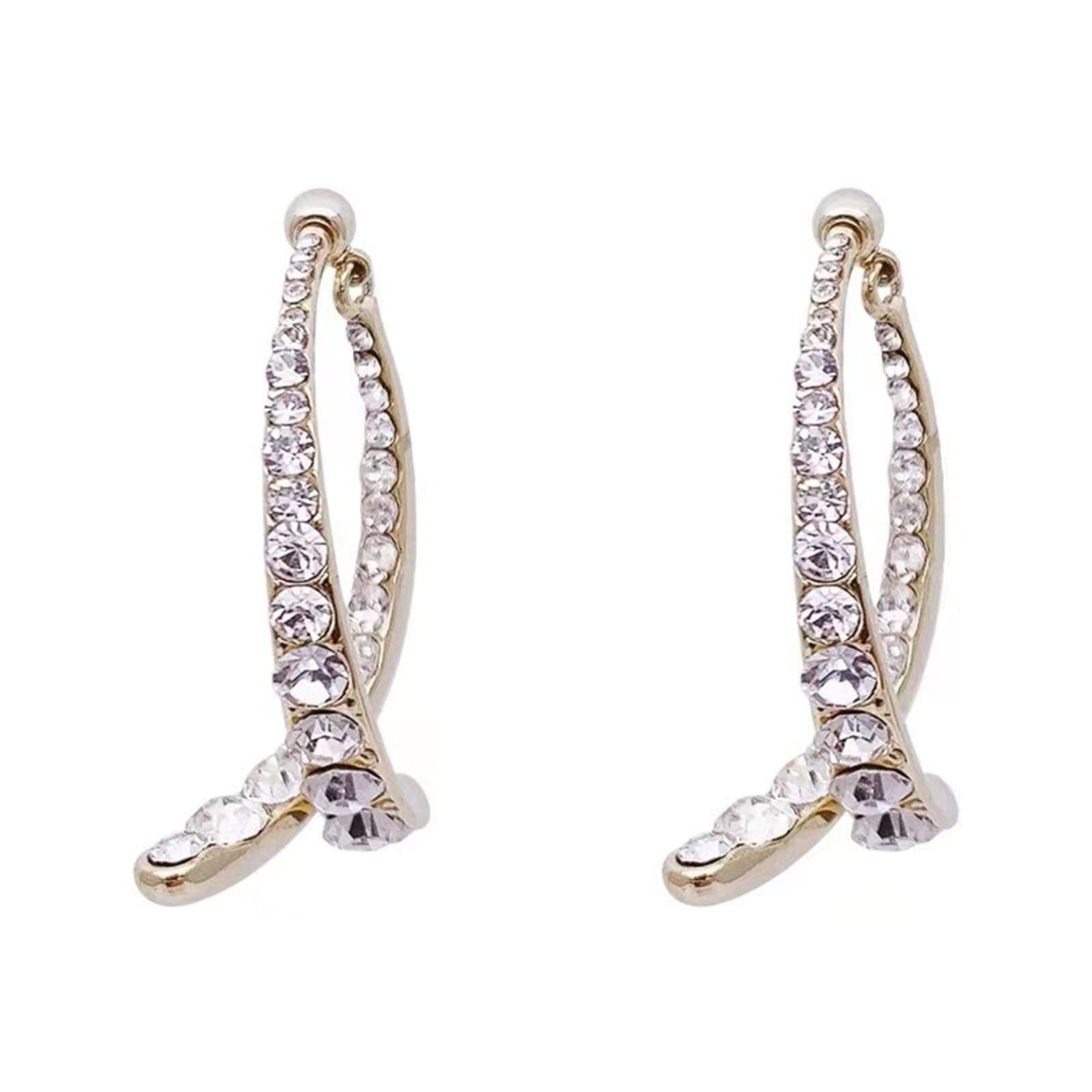 AGOUNOD Cross Tassel Earrings for Women - Moon Shaped Rhinestone Fashion Dangle Earrings with Curved Design - Multicolor Jewelry Set for Party, Wedding & Everyday Wear