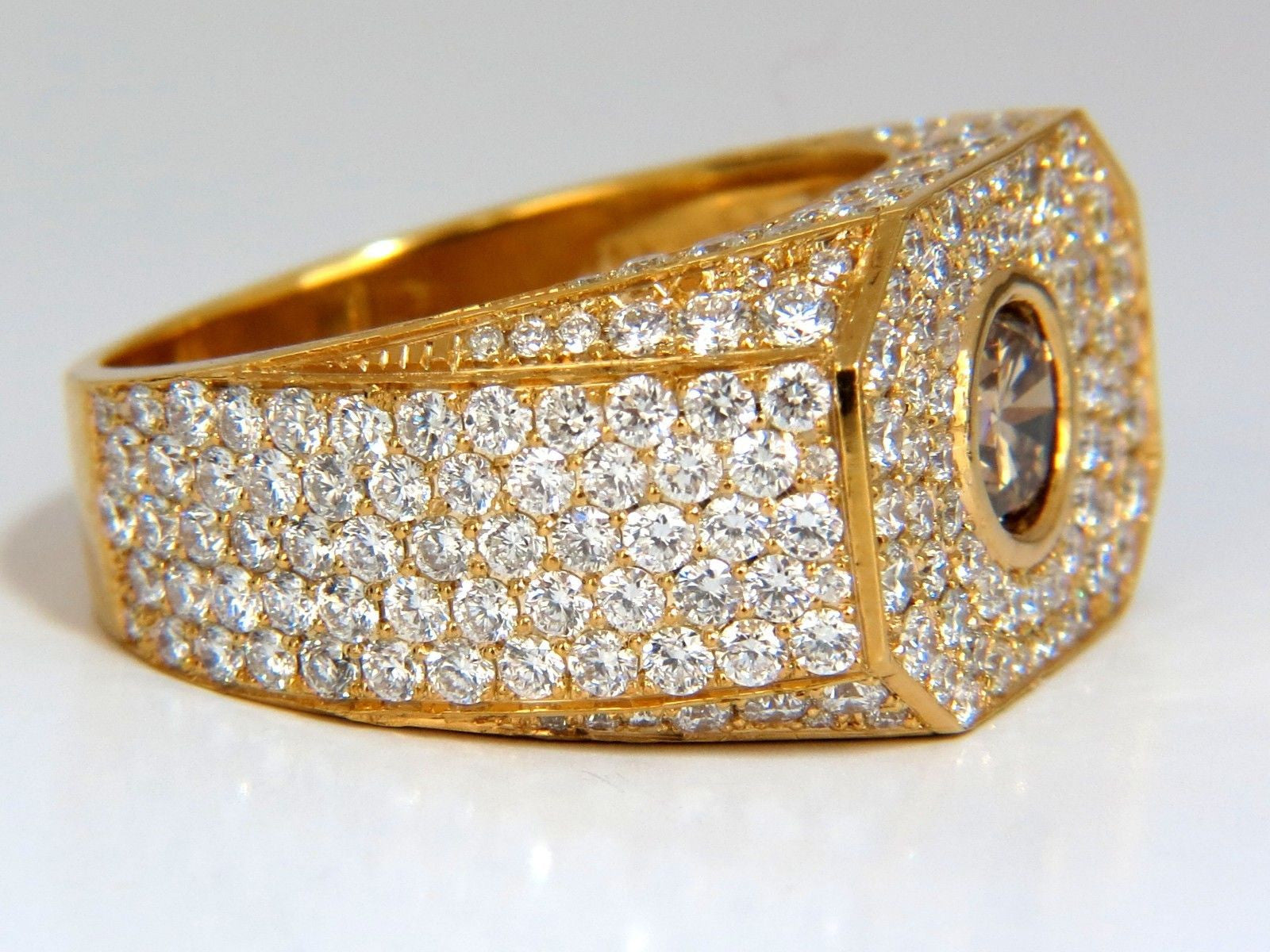 5.60ct Natural Fancy Light Brown Diamond Men's Master Bead Set Pave Ring - Elegant Wedding Band & Luxury Gift for Him