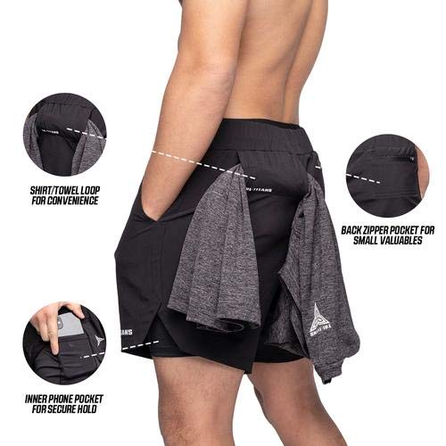 2-in-1 Hybrid Running Shorts with Compression Liner - Quick Dry Gym & Workout Shorts with Phone Pocket, Towel Loop & Zipper | Perfect for Jogging, CrossFit & Outdoor Activities