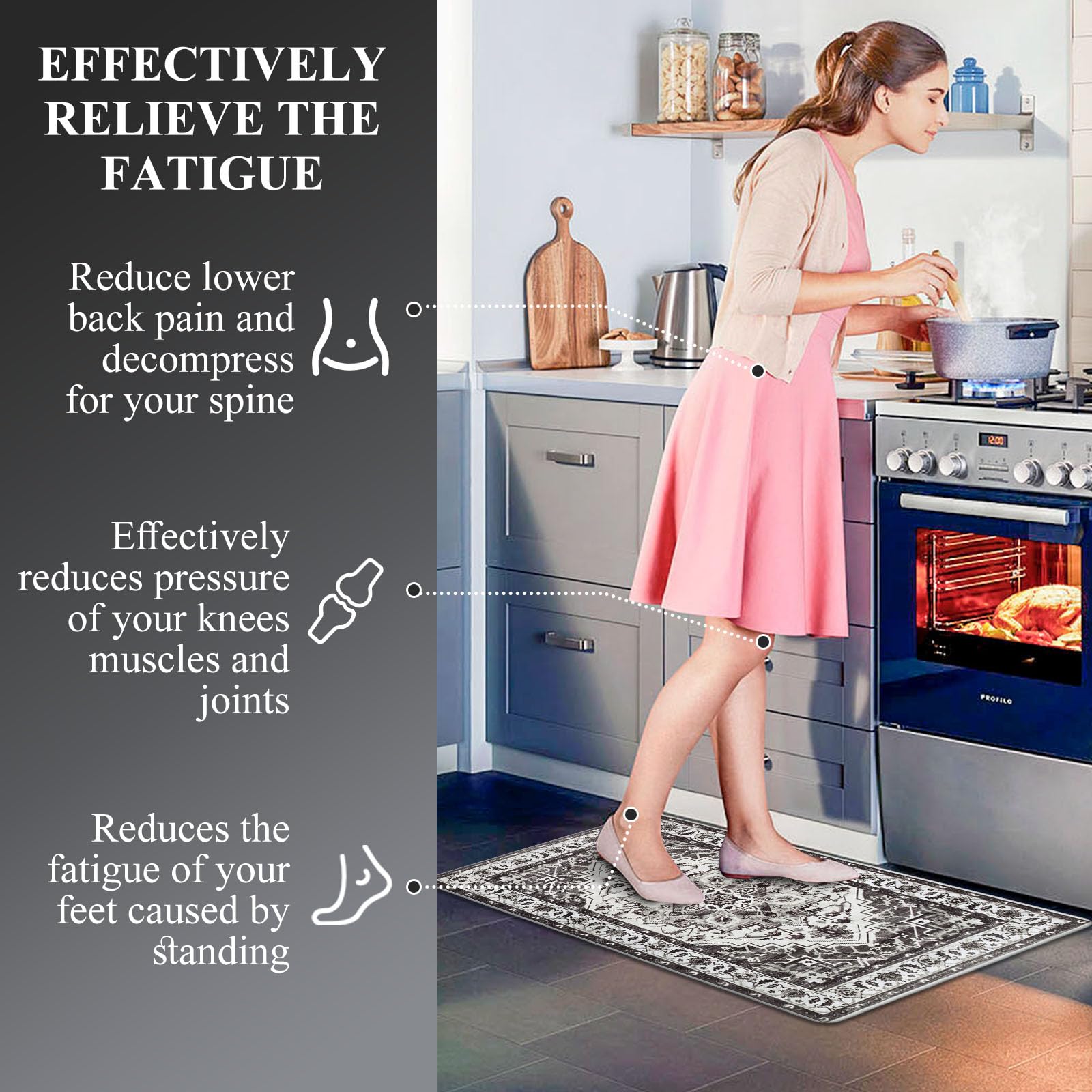 3-Piece Anti-Fatigue Kitchen Rug Set - Non-Slip Waterproof Cushioned Floor Mats for Comfortable Standing - Perfect for Home Kitchen, Office, Sink & Laundry Areas