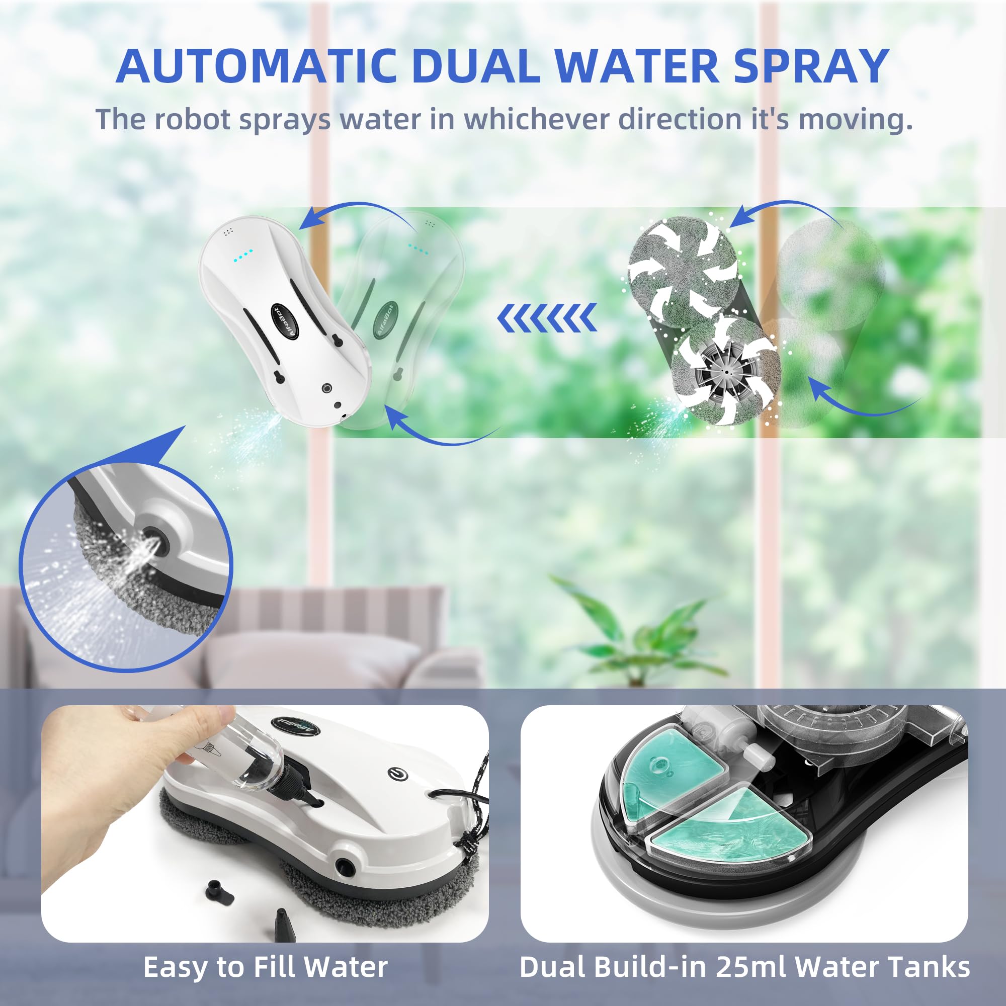 AlfaBot X7 Smart Window Cleaning Robot with Dual Water Spray & 50ml Tank - Automatic Glass Cleaner for Highrise Windows (Indoor/Outdoor Use) - Perfect for Homes, Offices & Skyscraper Maintenance