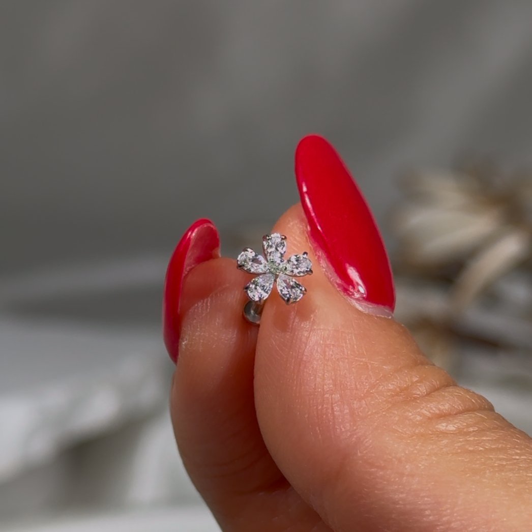 14k White Gold Blooming Flower Flat Back Stud Earrings - Elegant Floral Design for Women, Perfect for Weddings, Parties & Everyday Wear