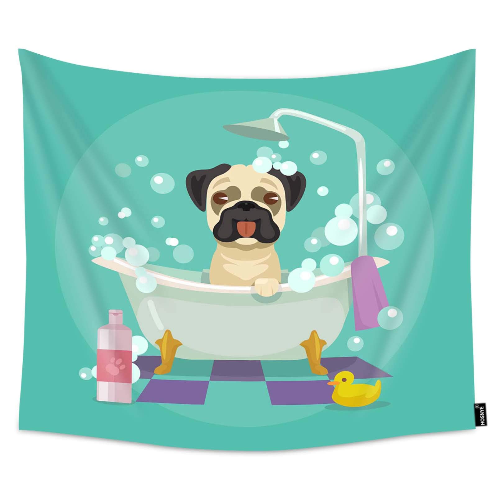 Premium Dog Grooming Tapestry Wall Hanging - 60x40 Inch Bathing Theme Decor with Rubber Duck & Bubbles for Kids Bedroom, Living Room, Dorm | Cute Pet Lover Gift & Playful Bath Time Nursery Decor