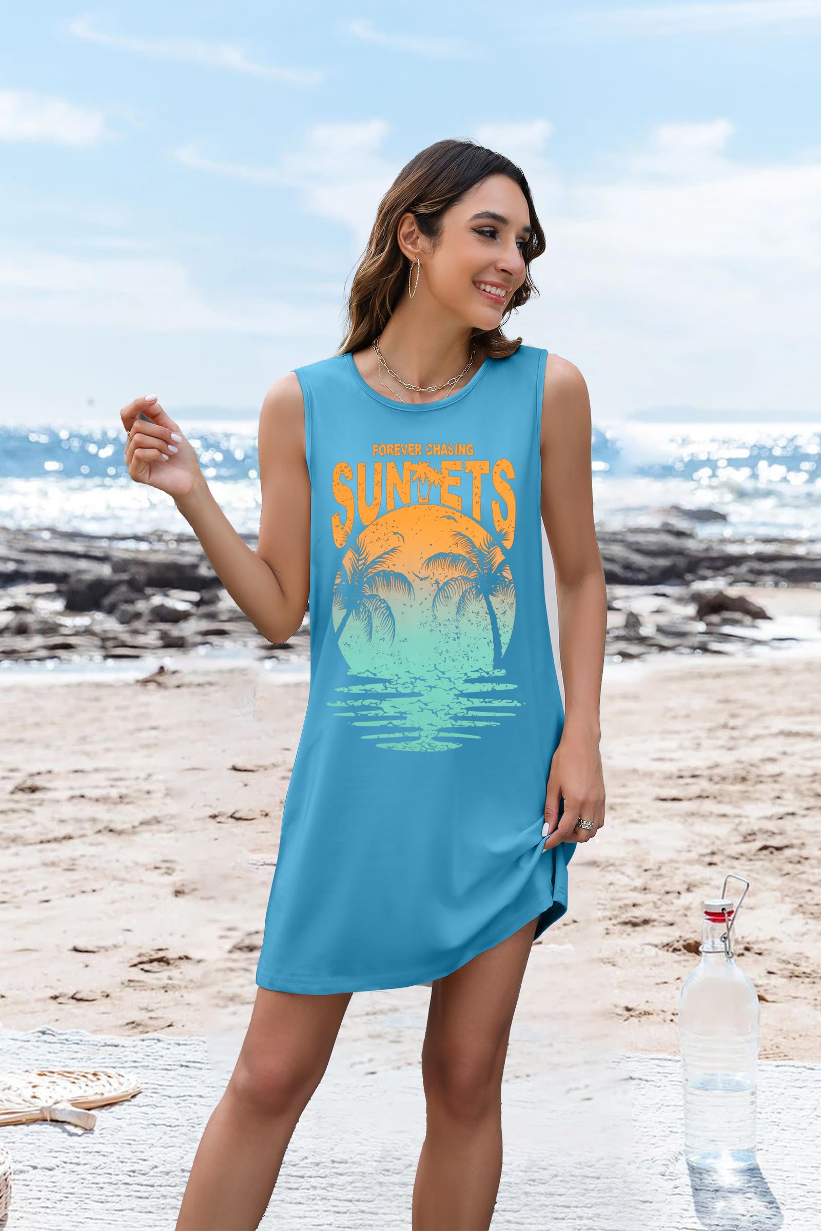 Women's Summer Sundress - Floral Print Mini Tank Dress, Sleeveless Beach Dress, Casual Short Sun Dress for Vacation, Pool Party & Outdoor Activities