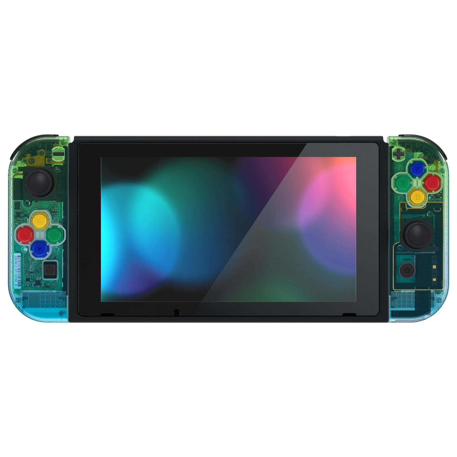 eXtremeRate Gradient Translucent Green Blue Back Plate Replacement Shell for Nintendo Switch Console & Joy-Con Controllers - Full Set Buttons Included - DIY Customization for Gaming Enthusiasts | Perfect for Console Modding, Controller Upgrades & Personalized Gaming Setup