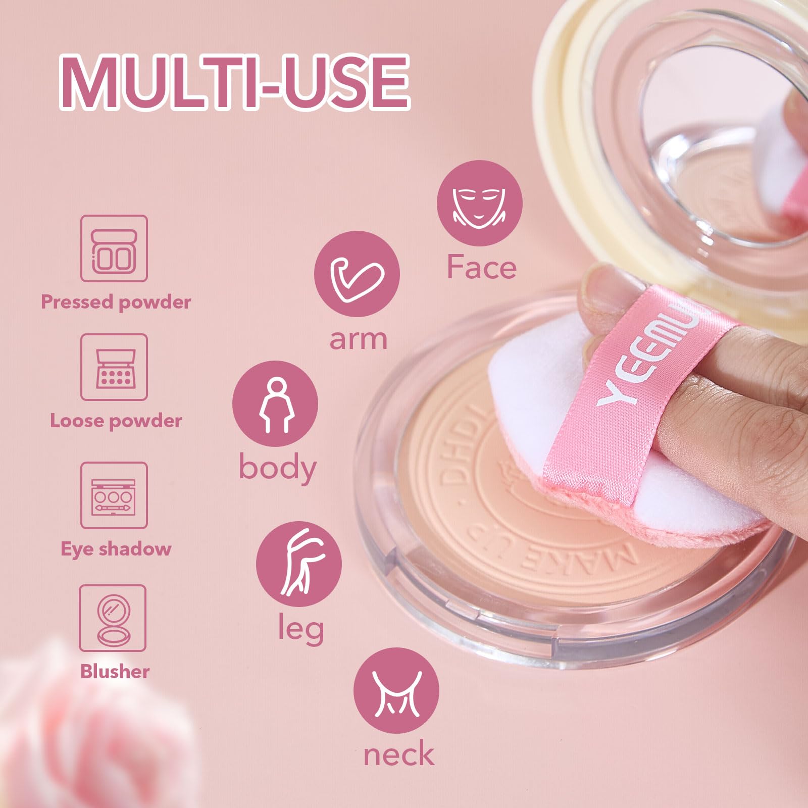 4 Pcs Velvet Powder Puffs - Soft Makeup Sponge for Loose & Pressed Powder - Face & Body Beauty Blender - Coral Pink | Perfect for On-the-Go Touch Ups & Professional Makeup Application