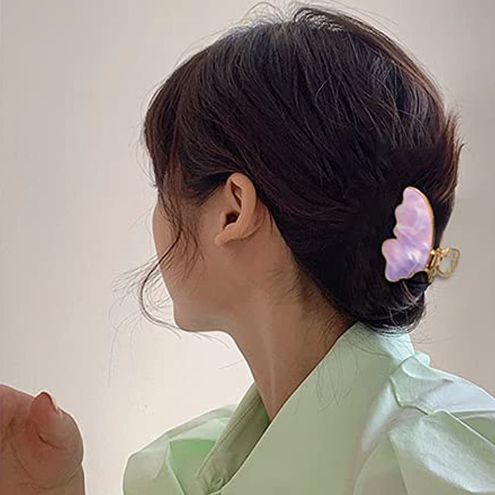 STYLEDOSE 1Pcs Metal Hair Claw Clip with Plastic Butterfly Design - Acrylic Hair Clips for Women, Ladies & Girls - Reusable Hair Barrettes & Jaw Clamps (White) | Perfect for Updos, Ponytails & Everyday Hairstyles
