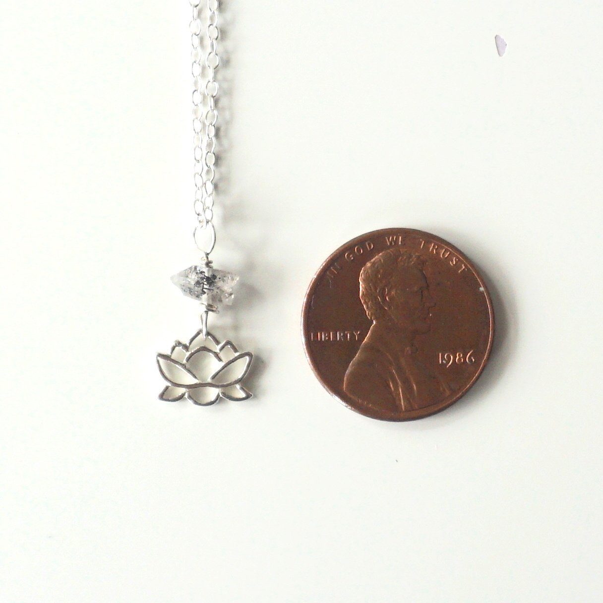 Herkimer Diamond Beaded Lotus Charm Necklace - Sterling Silver Jewelry for Women - Perfect for Meditation, Yoga & Spiritual Healing