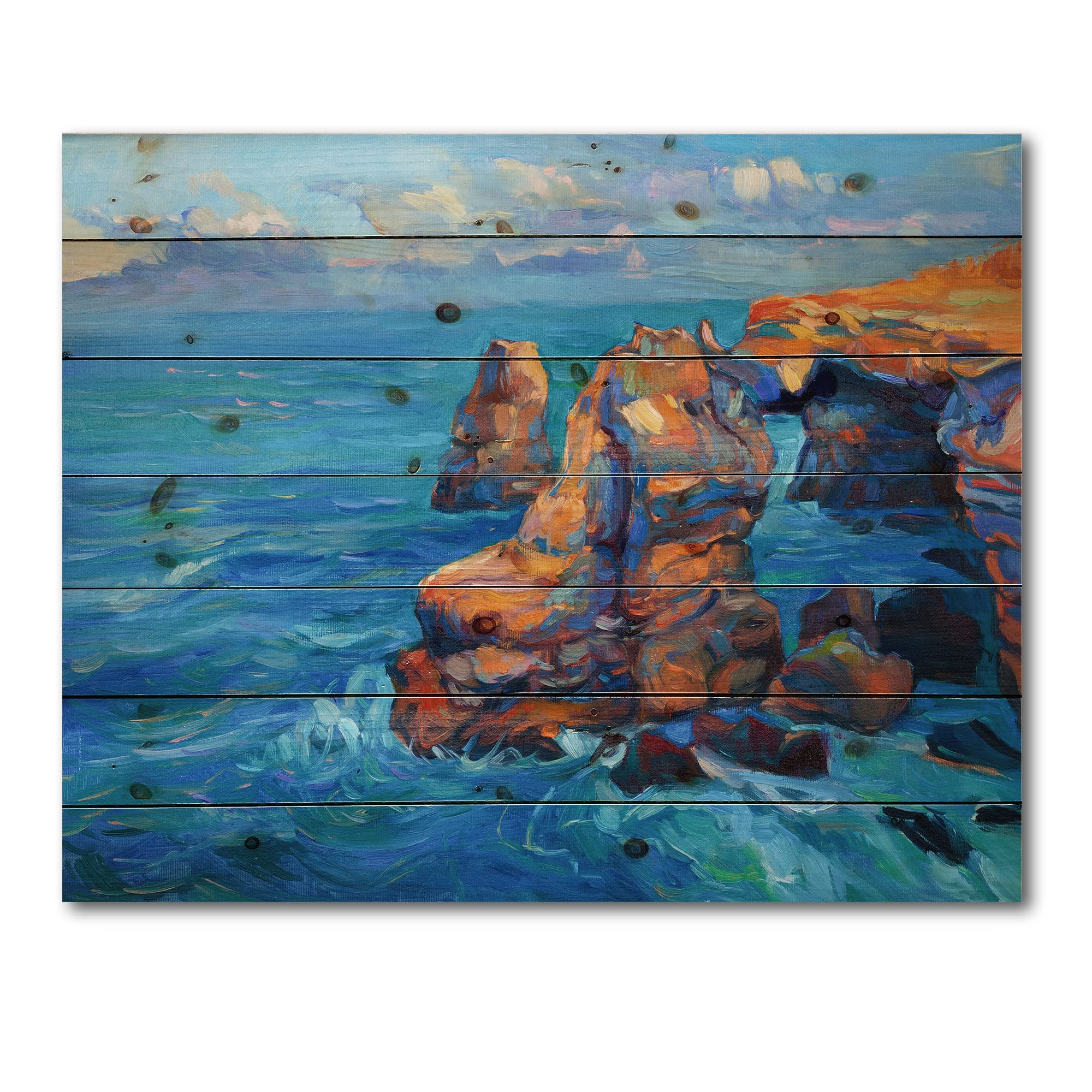 Cliffs By The Blue Ocean Nautical Coastal Wood Wall Art - Large Beach Wood Wall Panels Printed on Natural Pine - Perfect for Coastal Living Rooms, Beach House Decor & Ocean-Themed Bedrooms
