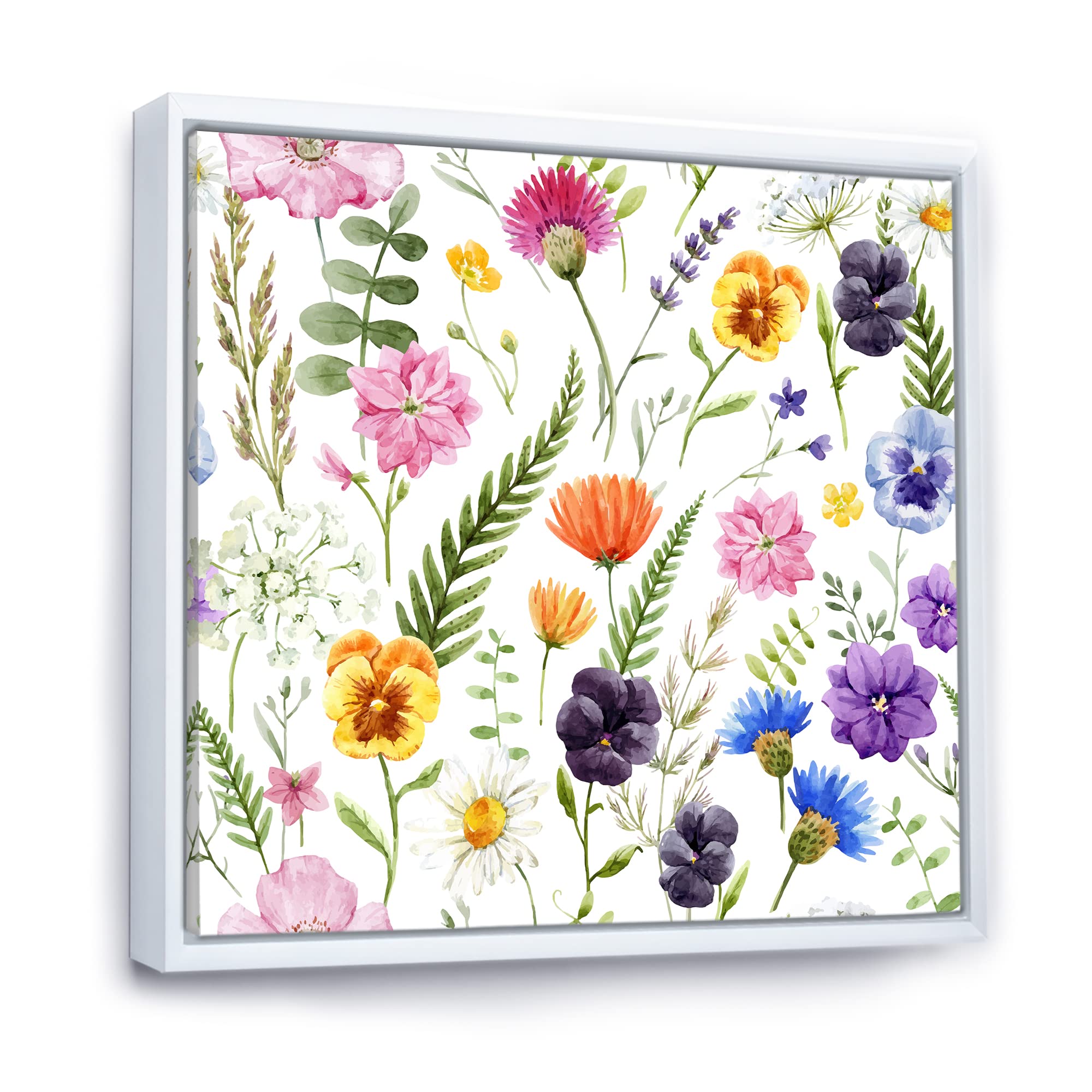 DesignQ Wildflowers Floral Pattern I - Traditional Framed Canvas Wall Art Print for Living Room, Bedroom & Office Decor