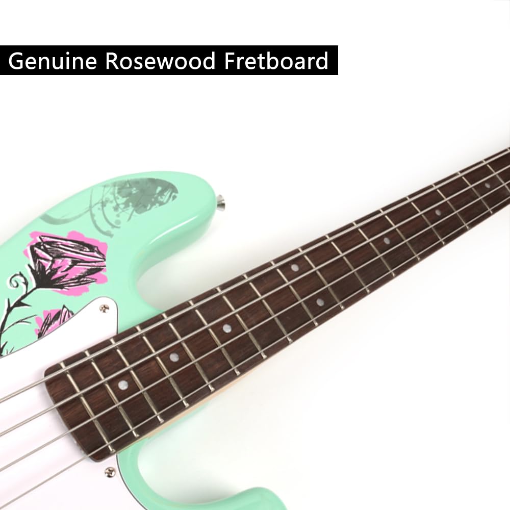 Premium Full Size 4-String Electric Bass Guitar for Right-Handed Players - Phoenix Body in Green Rock Finish with Gig Bag | Perfect for Live Performances, Studio Recording & Rock Music Practice