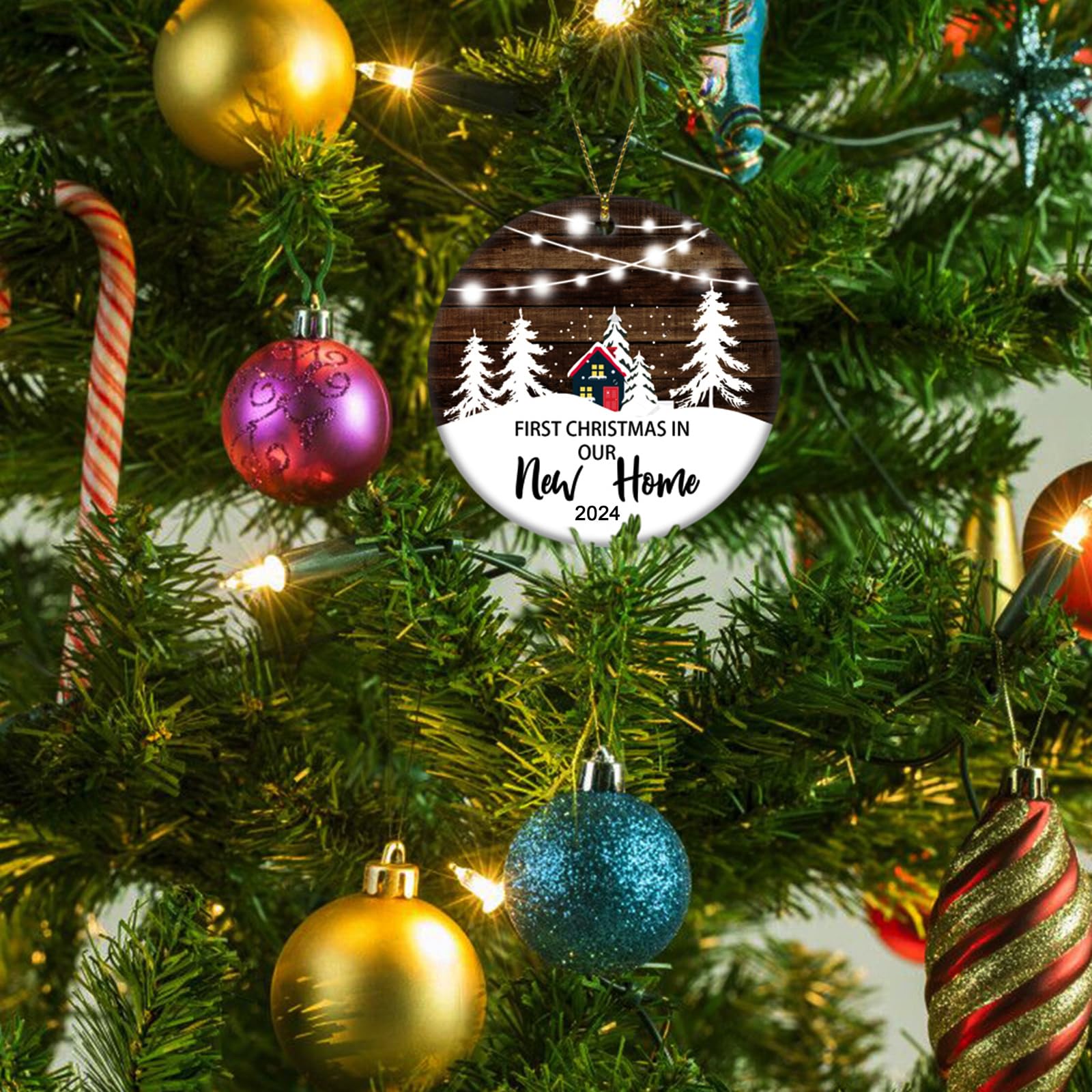 2024 Christmas Tree House Ornament for Newlywed Couples - White & Brown New Home Decoration Gift | Perfect for First Christmas Together, Housewarming & Holiday Decor