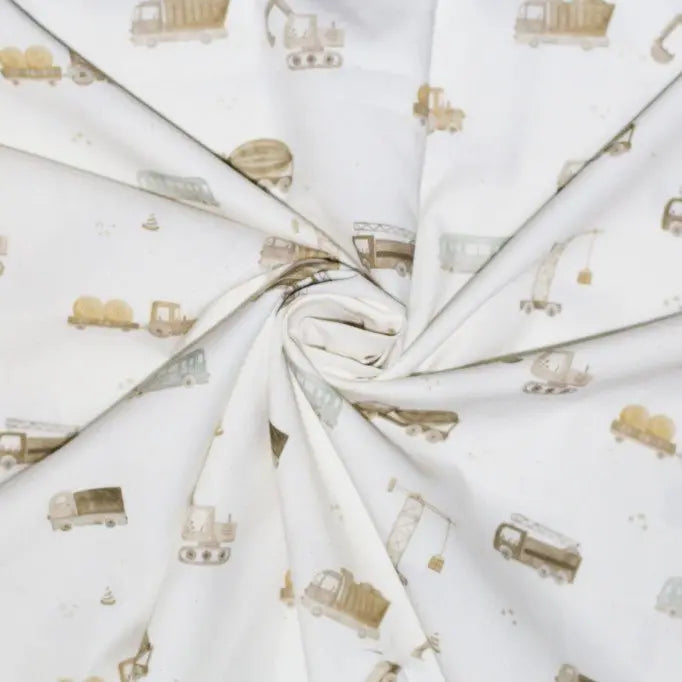Premium Cotton Poplin Fabric with Construction Vehicle Prints - Perfect for Kids' Clothing, DIY Crafts & Home Decor Projects