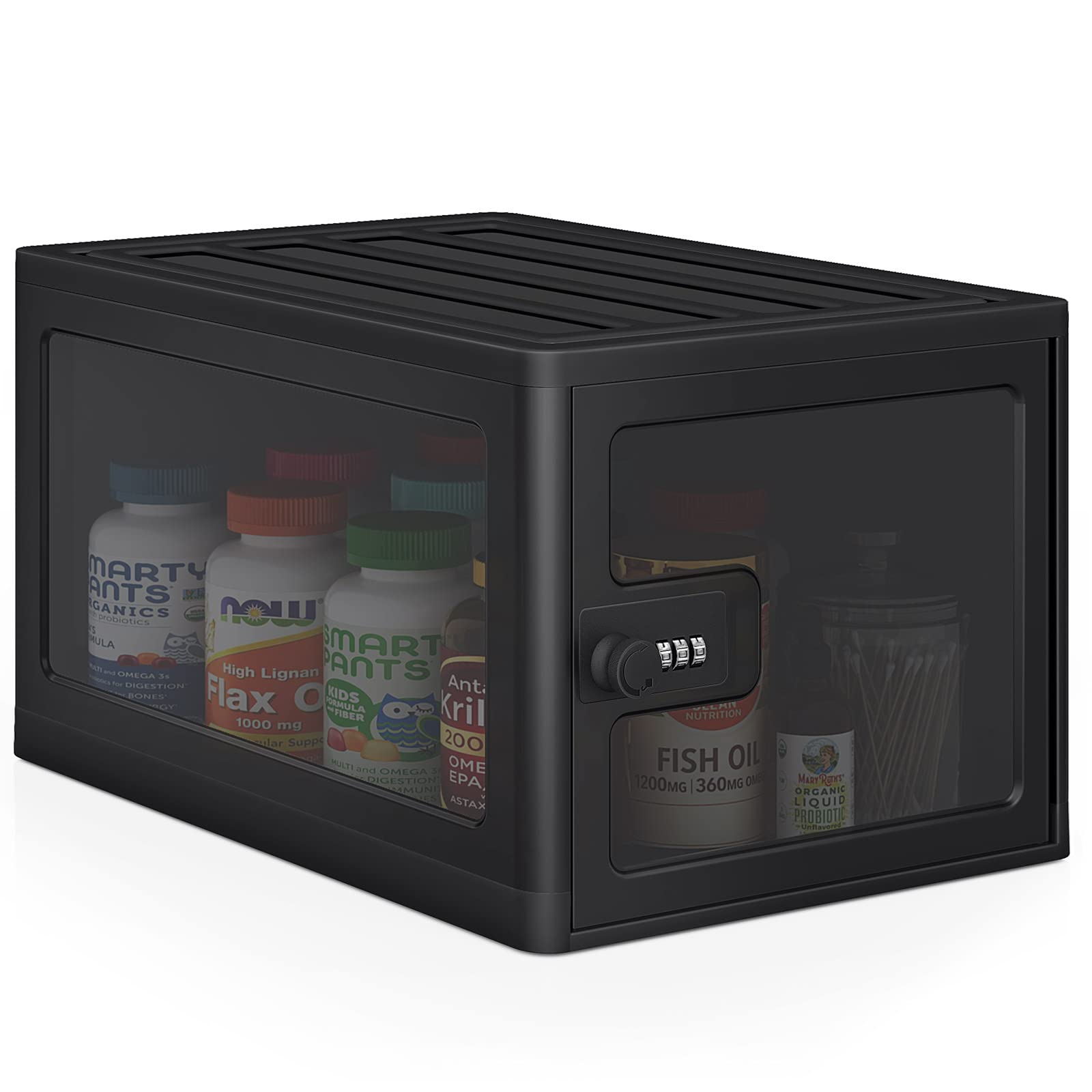 **Secure Medicine Lock Box with Combination Code - Black | Lockable Storage for Medications & Personal Items | Refrigerator Safe & Portable for Home, Travel & Office Use**