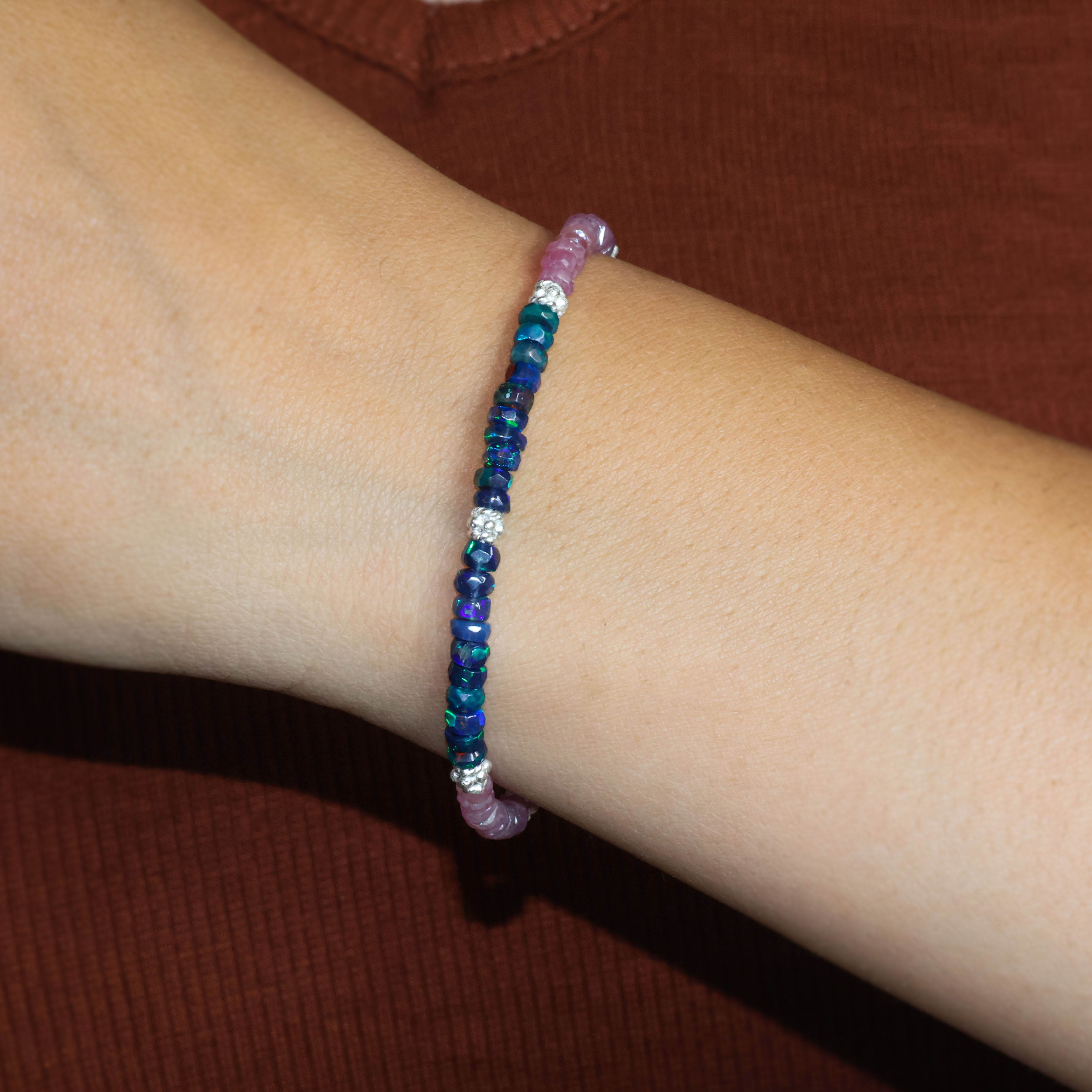 Natural Black Opal & Ruby Faceted Dual Stone Bracelet - Handmade Gemstone Jewelry for Women, Gift for Her, Perfect for Wedding, Anniversary & Special Occasions
