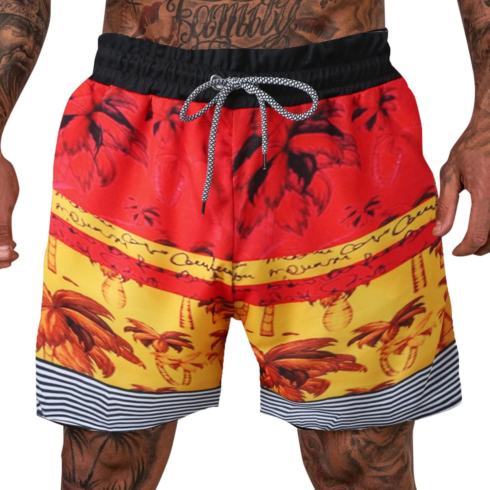 Men's Swim Shorts Size 44 - Quick Dry Loose Fit Beach Shorts with Drawstring & Fashion Print | Perfect for Swimming, Surfing, Vacation and Summer Outdoor Activities