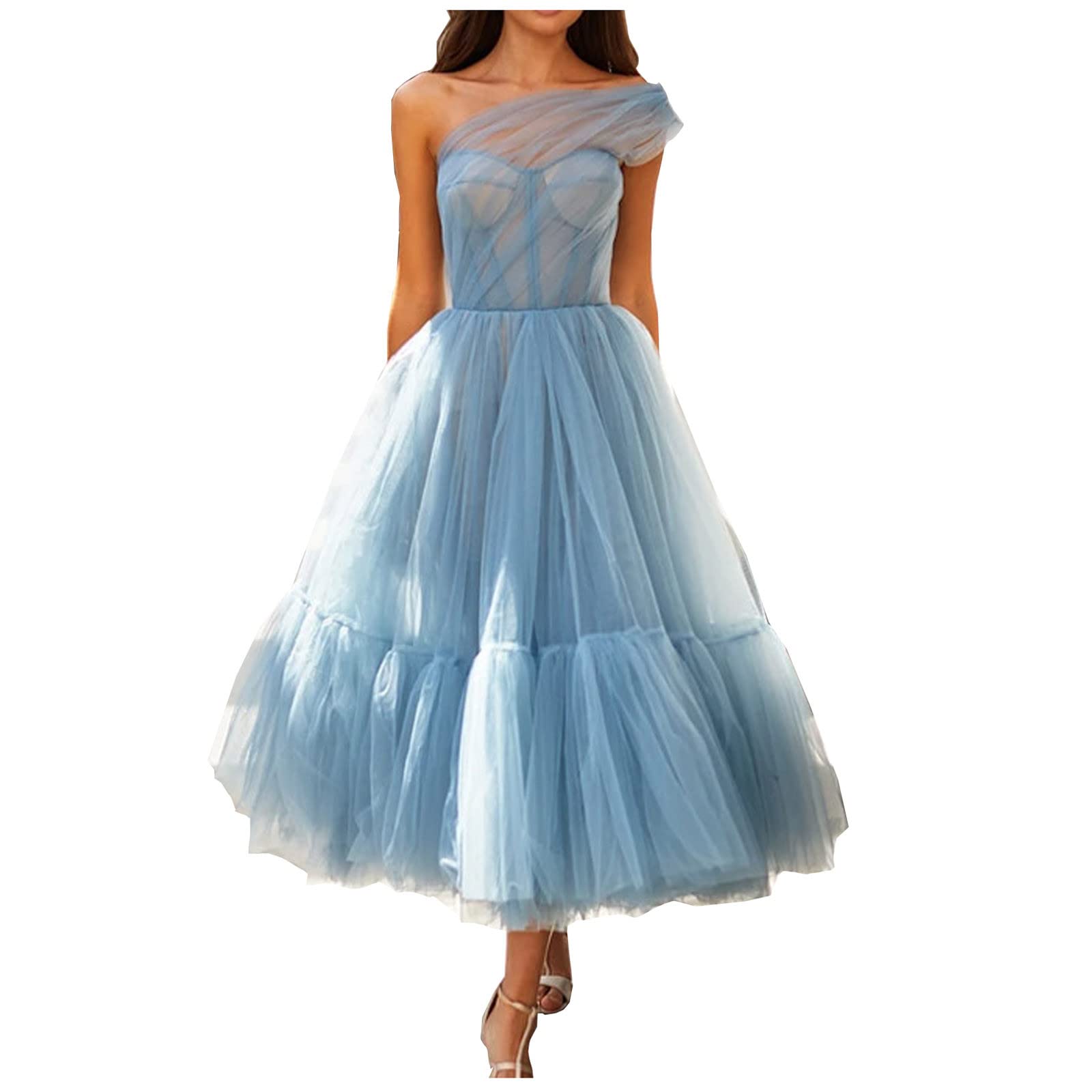 Usuma Women's Sexy Midi Dress - Solid Color Slim Waist Flowy Swing Sleeveless Bridesmaid Dress for Wedding, Party & Cocktail Events | Elegant Princess Style Summer Dress