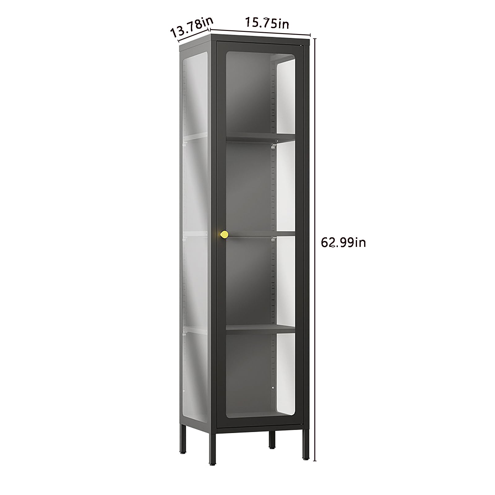 Glass Display Cabinet with 4 Adjustable Shelves - Curio Cabinet with Glass Doors for Home, Office, Clinic or Pantry - Easy Assembly Required (Black) - Perfect for Showcasing Collectibles, China, Books or Retail Merchandise