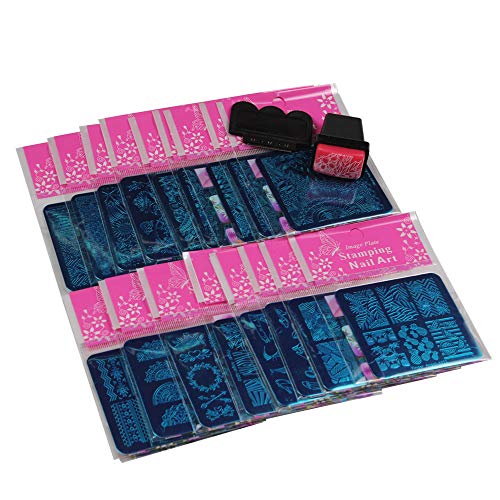 BeautyLeader 20Pcs Mixed Design Nail Art Stamping Plates with Stamper & Scraper - Professional Manicure Template Kit for DIY Nail Designs (A036-55) | Perfect for Home Salon, Party Nail Art & Gift Ideas