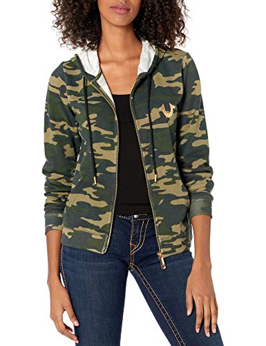 True Religion Women's Camo Victorious Long Sleeve Zip Up Hoodie - Stylish Fleece Jacket for Casual Wear, Outdoor Activities & Street Fashion